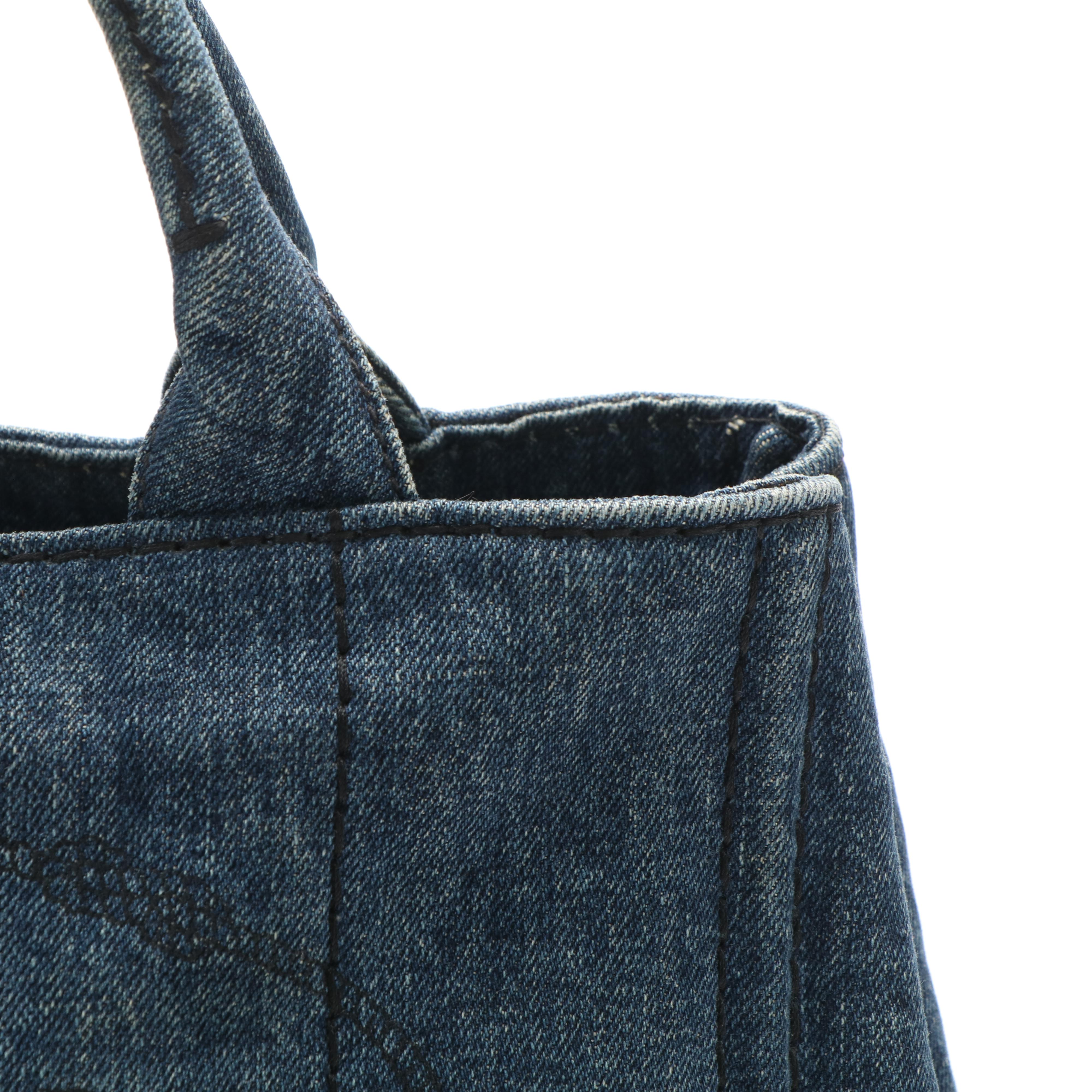 Prada Canapa Mini Tote Bag in Blue Jeans Denim