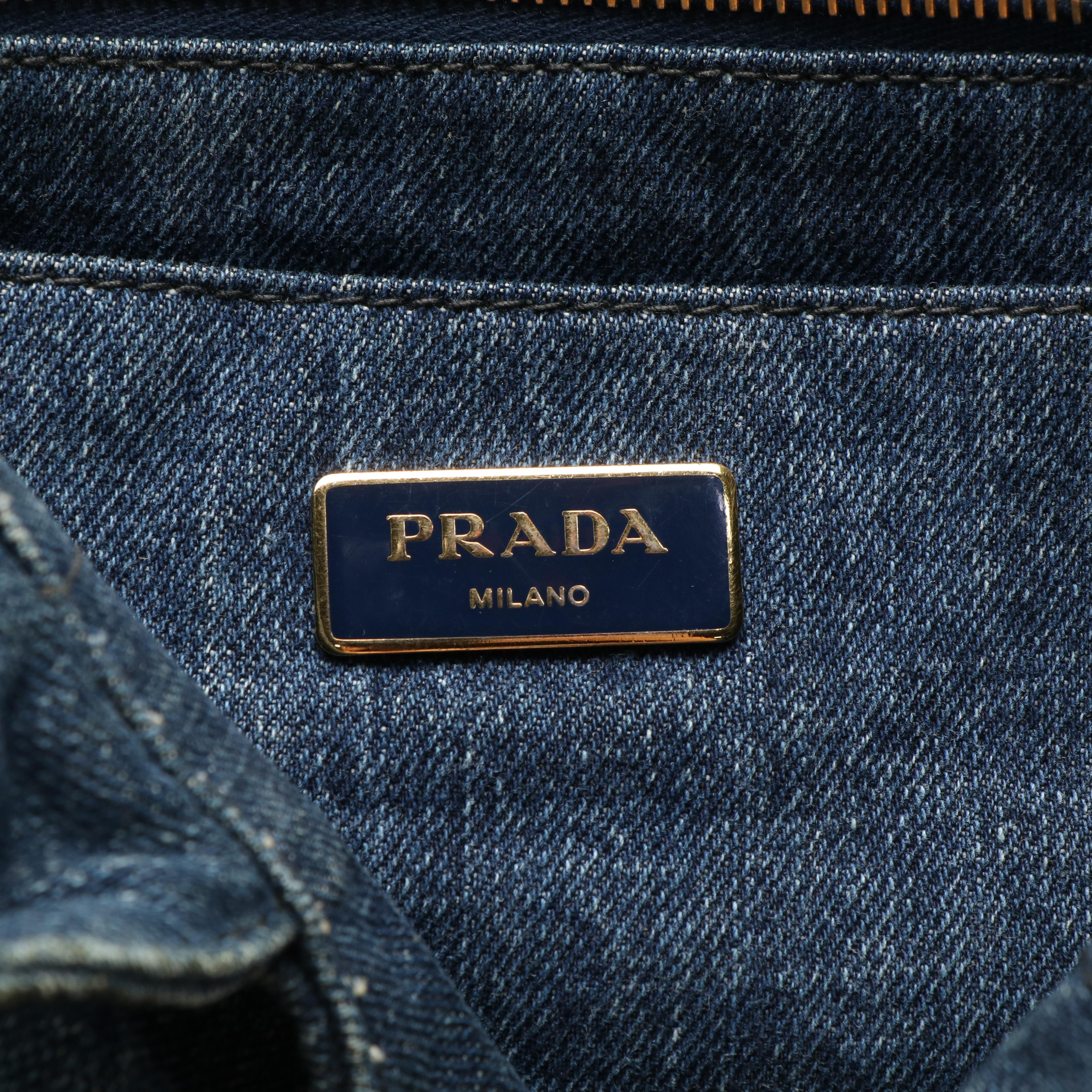 Prada Canapa Mini Tote Bag in Blue Jeans Denim