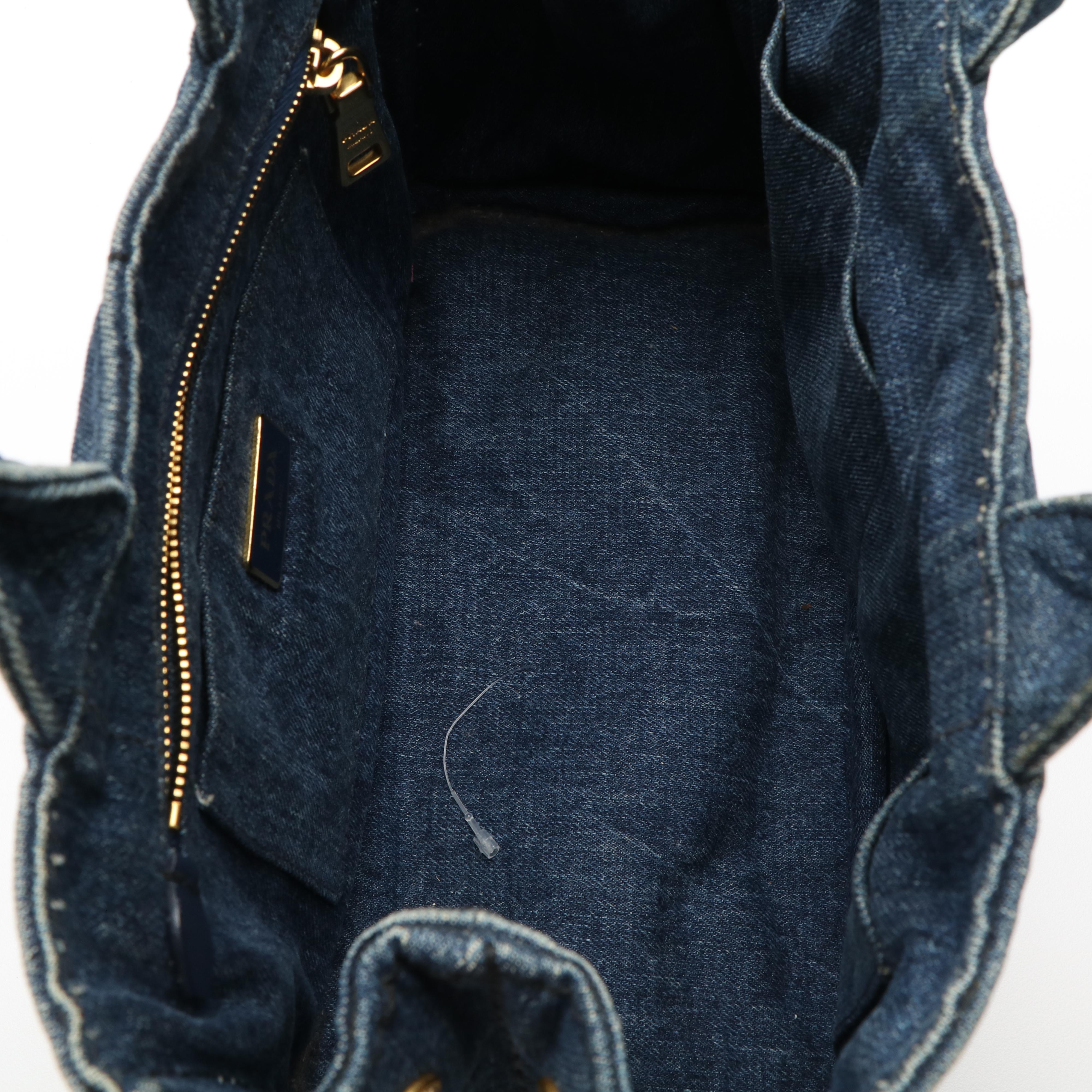 Prada Canapa Mini Tote Bag in Blue Jeans Denim