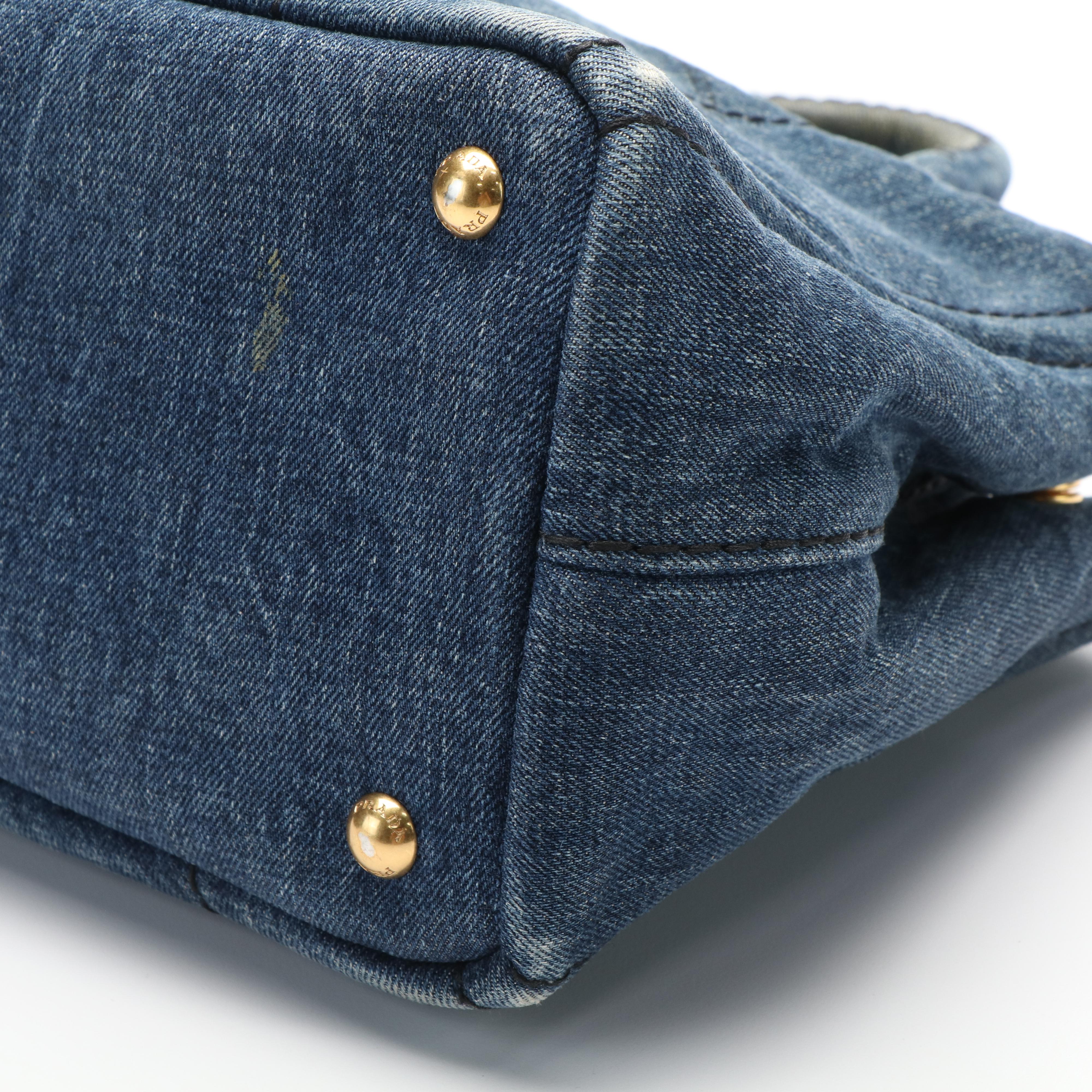 Prada Canapa Mini Tote Bag in Blue Jeans Denim