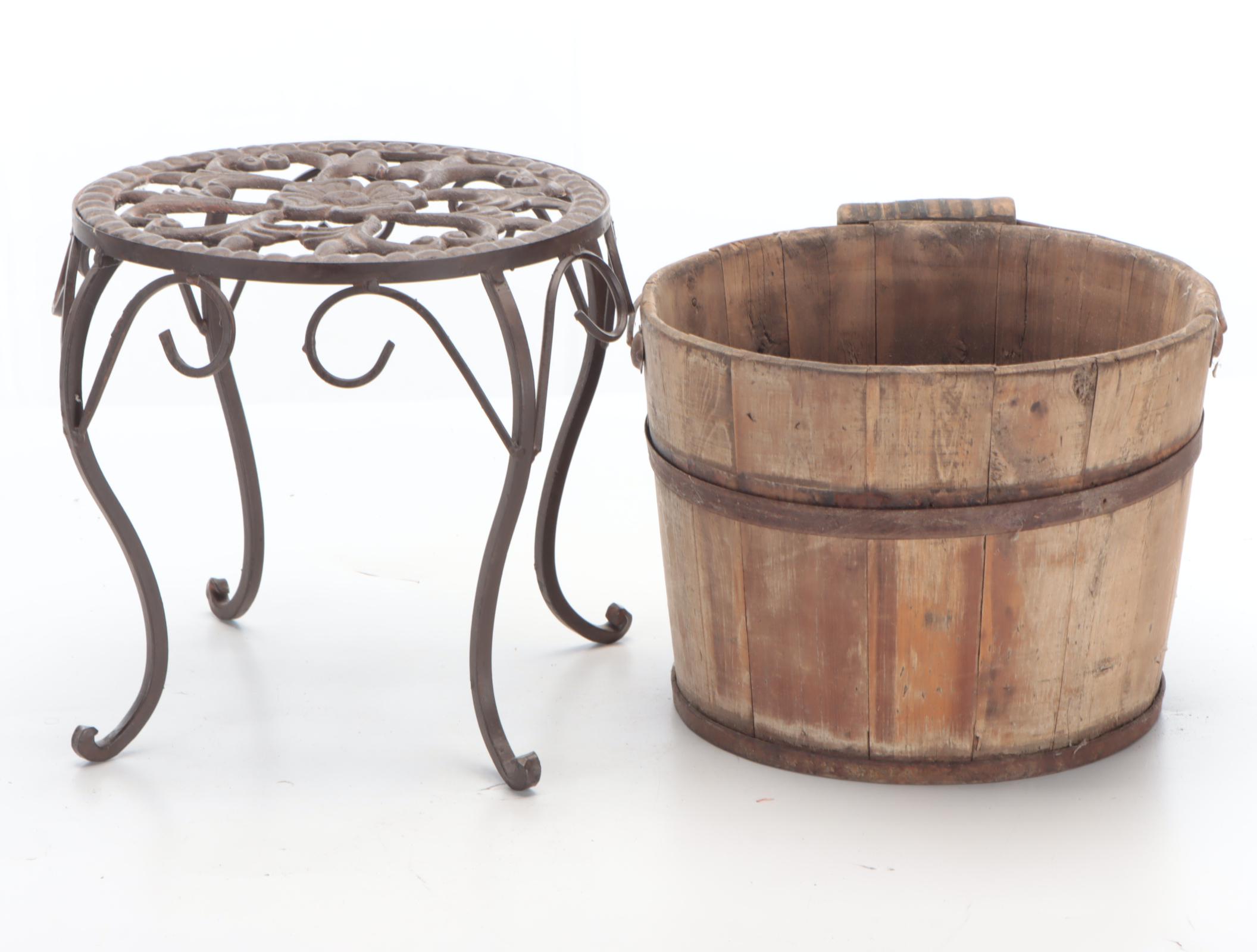 Children's Snow Sled With Wooden Stave Bucket, Wrought Iron Side Table, More