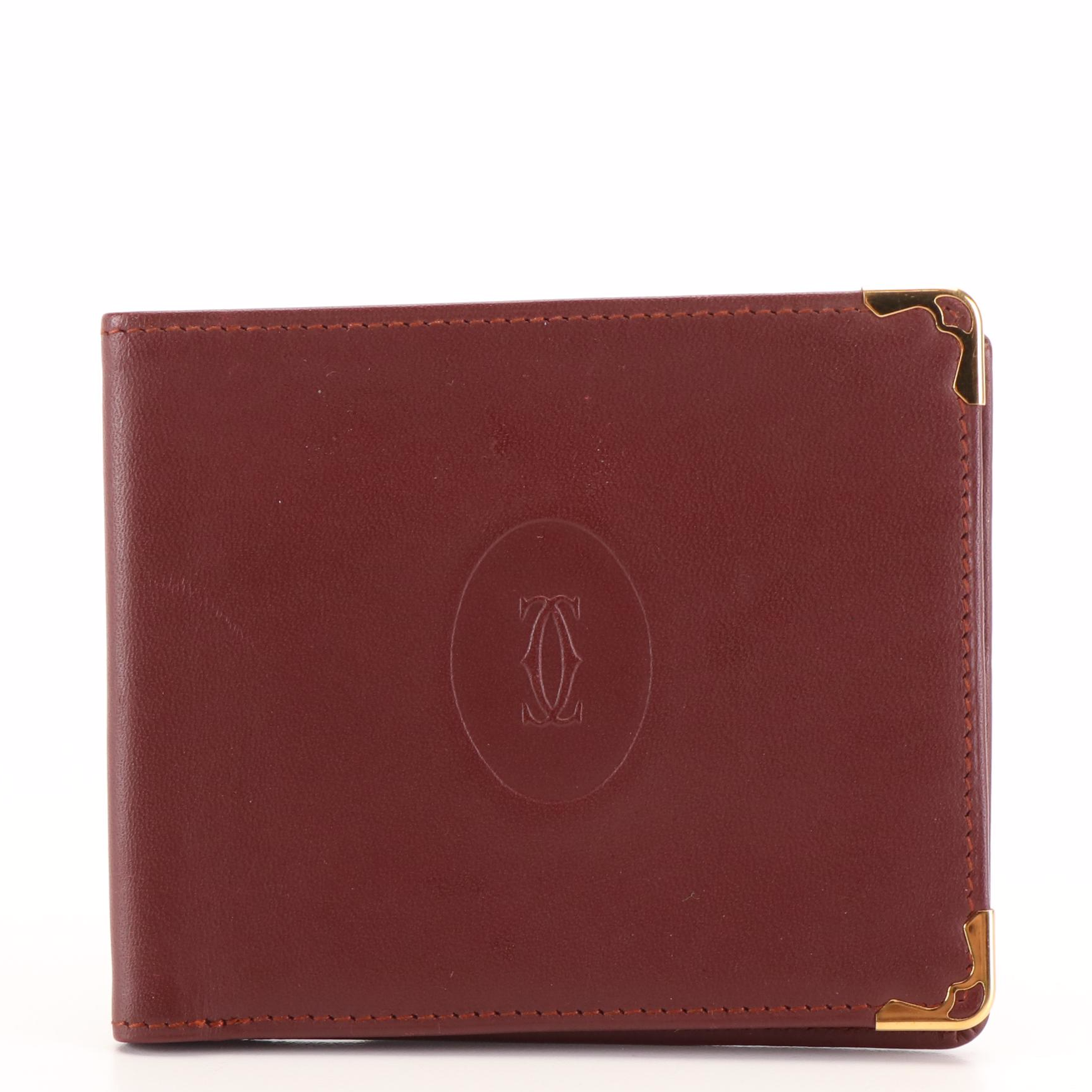 Cartier Les Must de Cartier Burgundy Leather Bifold Billfold Wallet