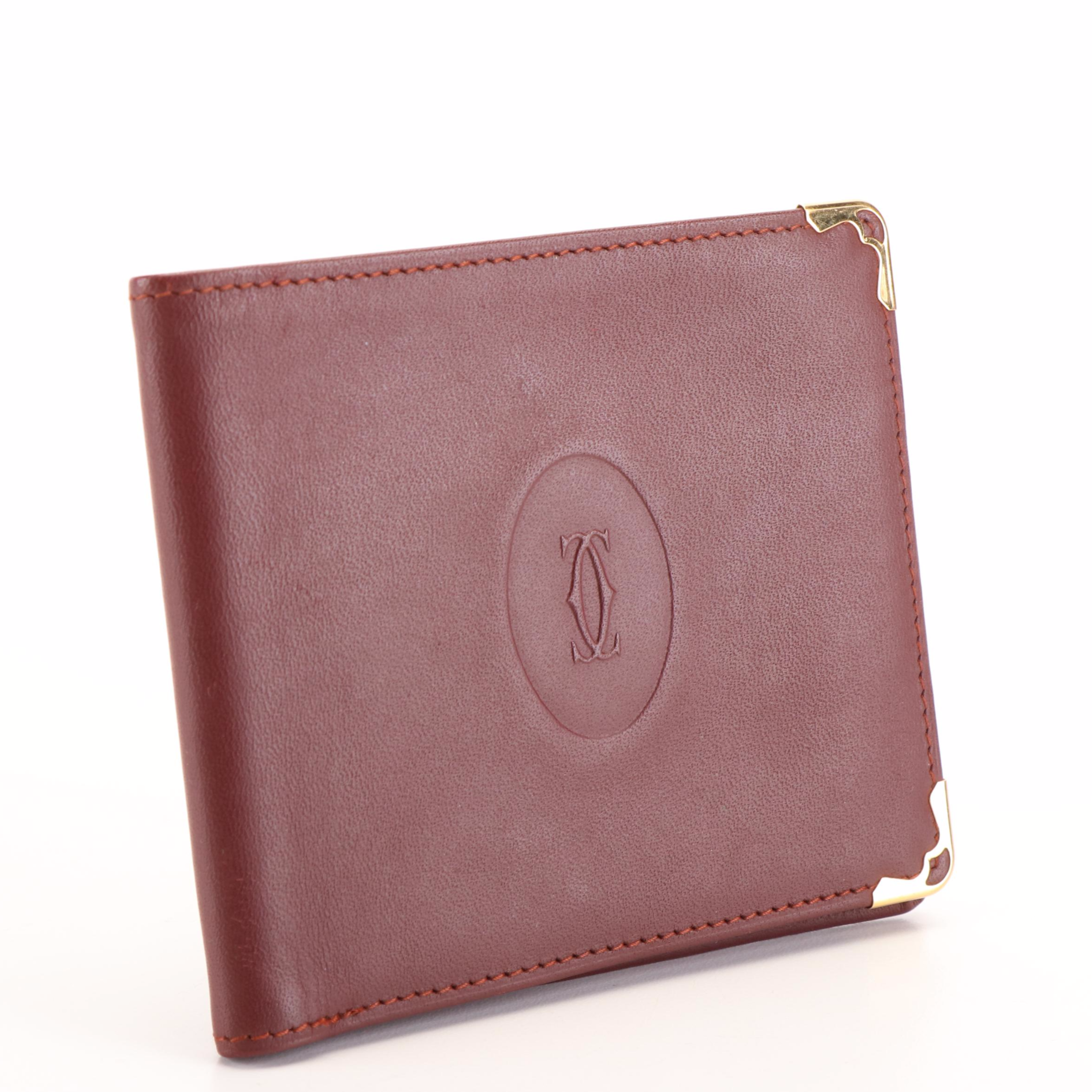 Cartier Les Must de Cartier Burgundy Leather Bifold Billfold Wallet