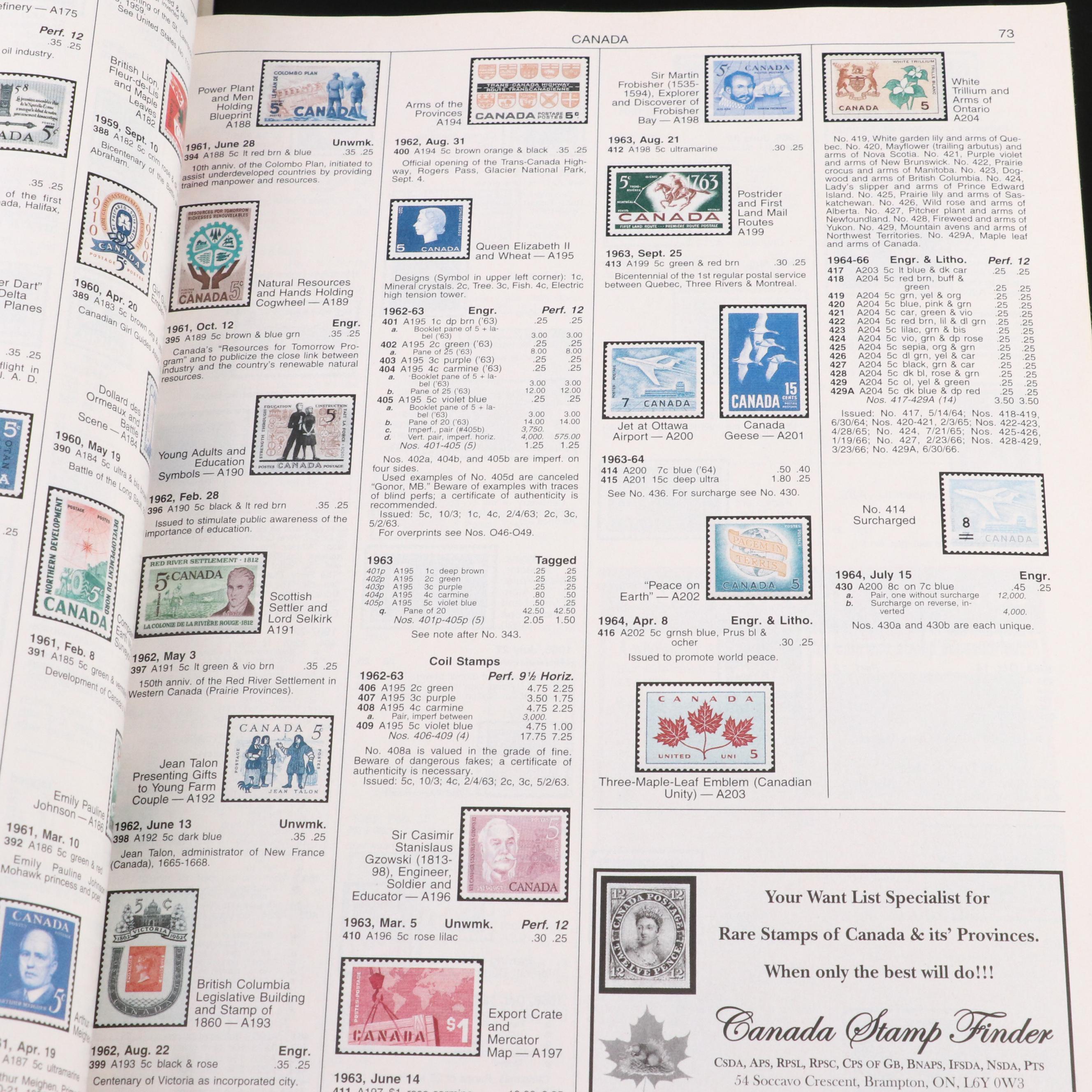 Assortment of World and U.S. Postage Stamps, Price Guide, and Binder