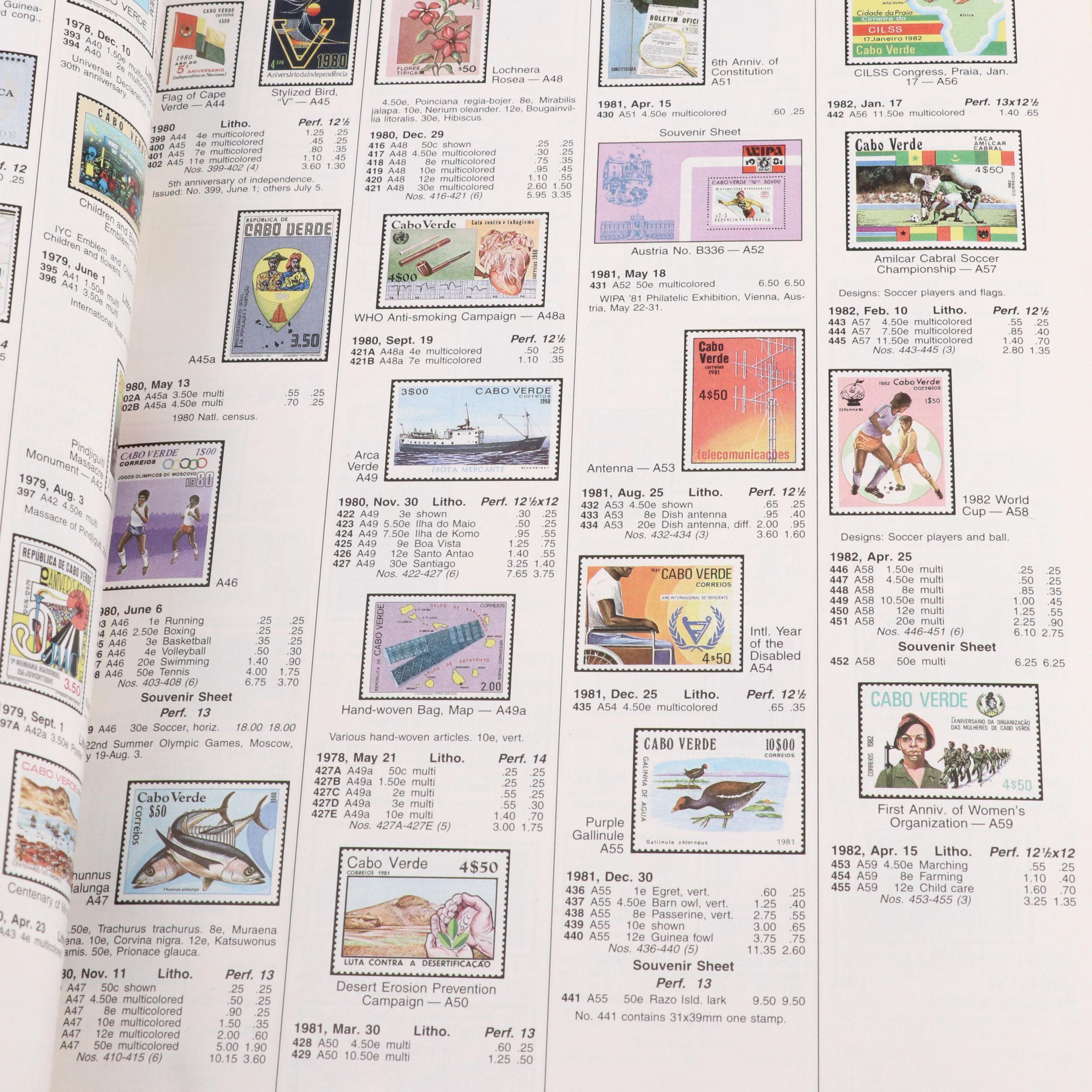 Assortment of World and U.S. Postage Stamps, Price Guide, and Binder