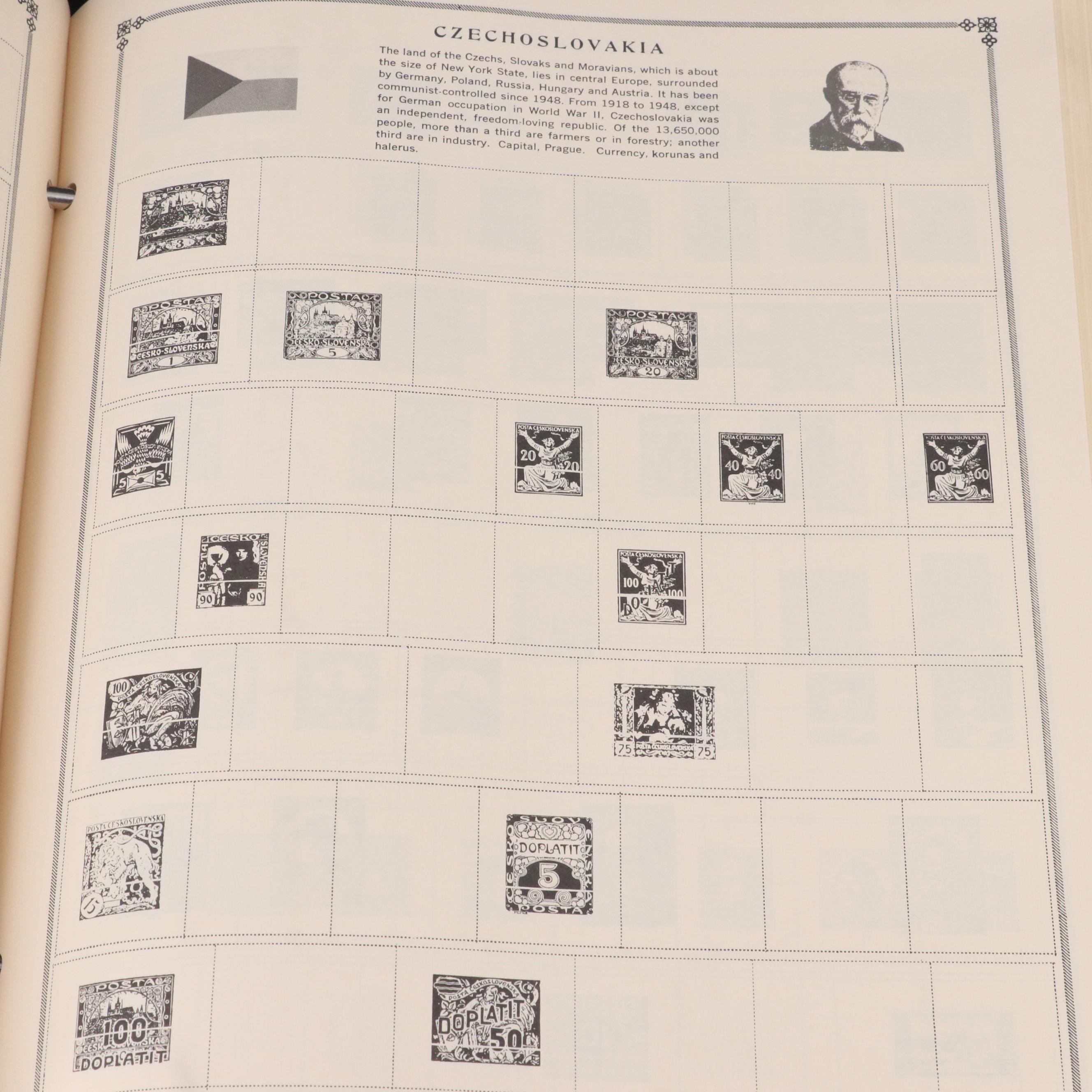 Assortment of World and U.S. Postage Stamps, Price Guide, and Binder