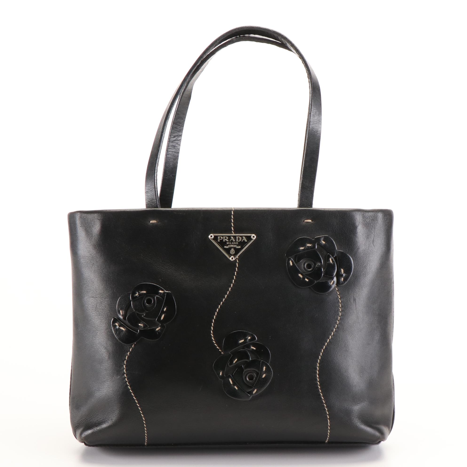 Prada Floral Applique Mini Leather Tote Bag