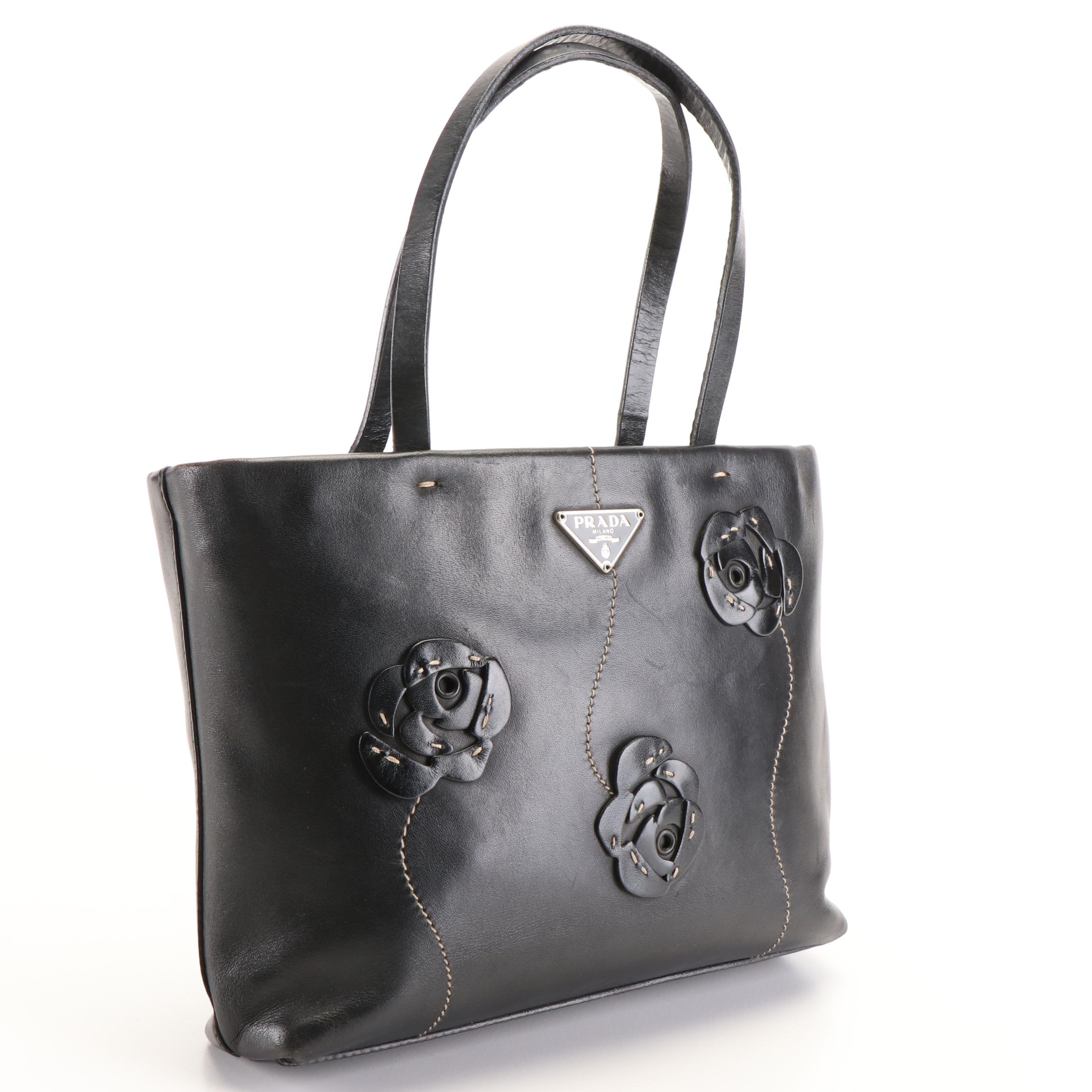 Prada Floral Applique Mini Leather Tote Bag