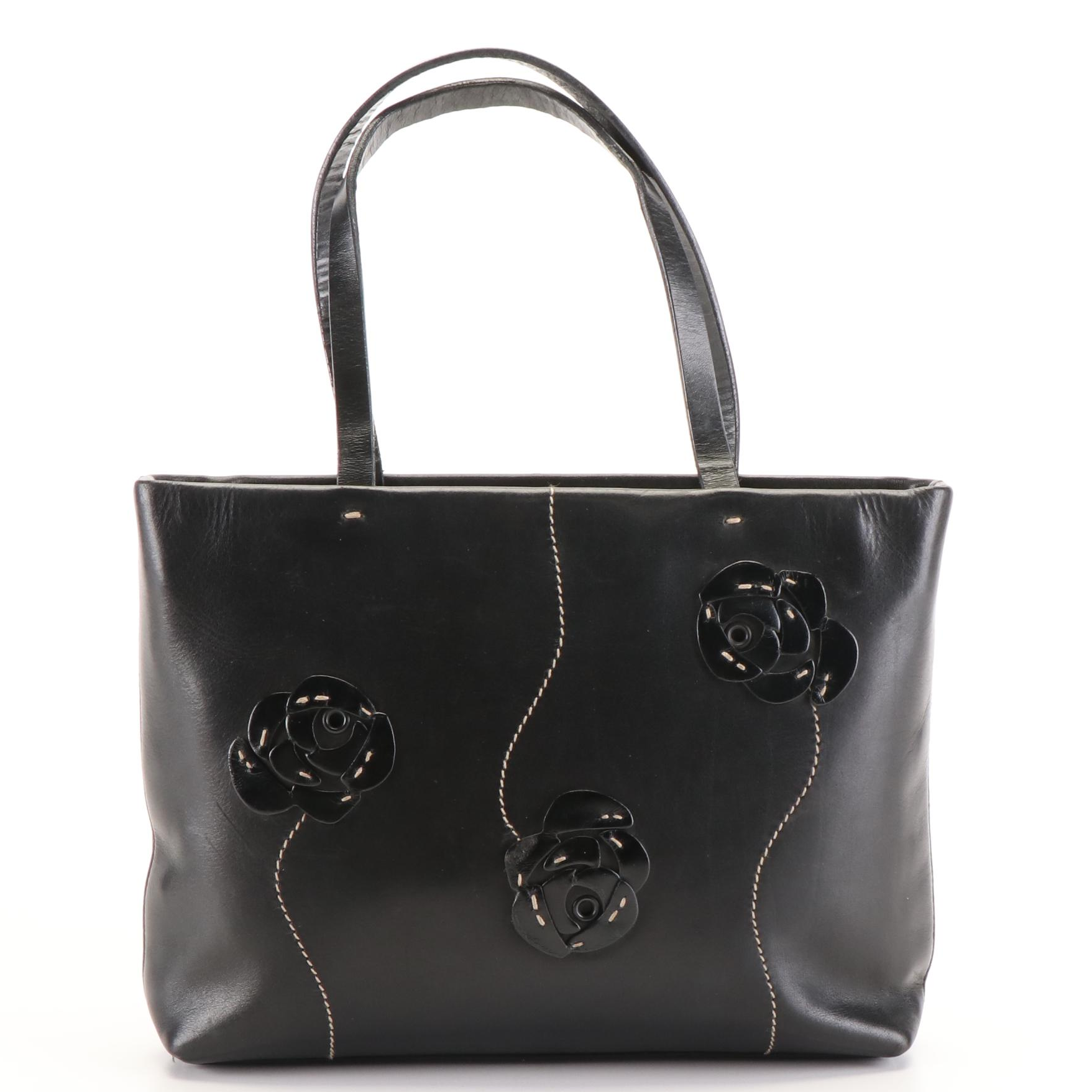 Prada Floral Applique Mini Leather Tote Bag