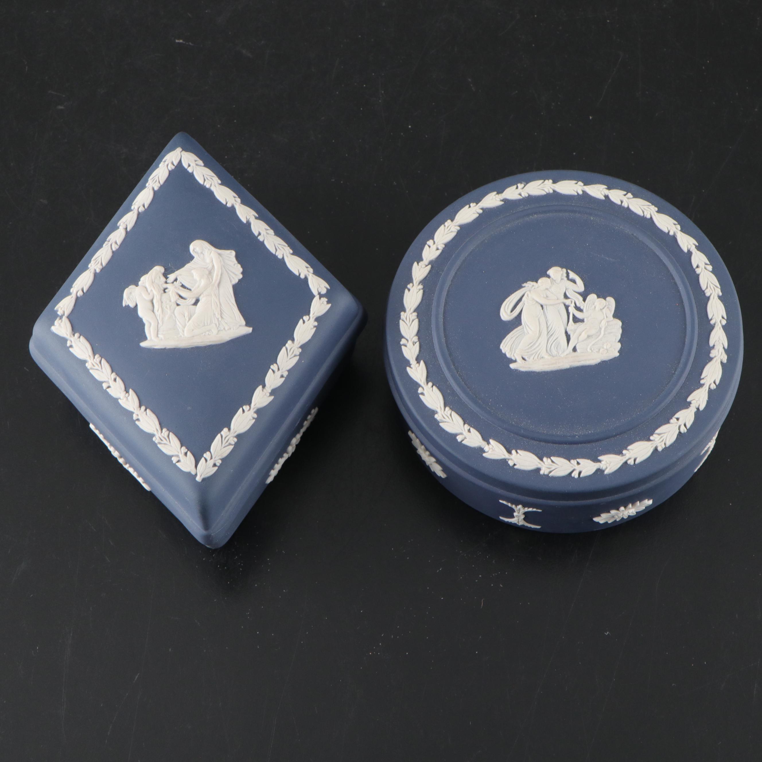 Wedgwood Jasperware Etruscan Jug and Boxes, 20th Century