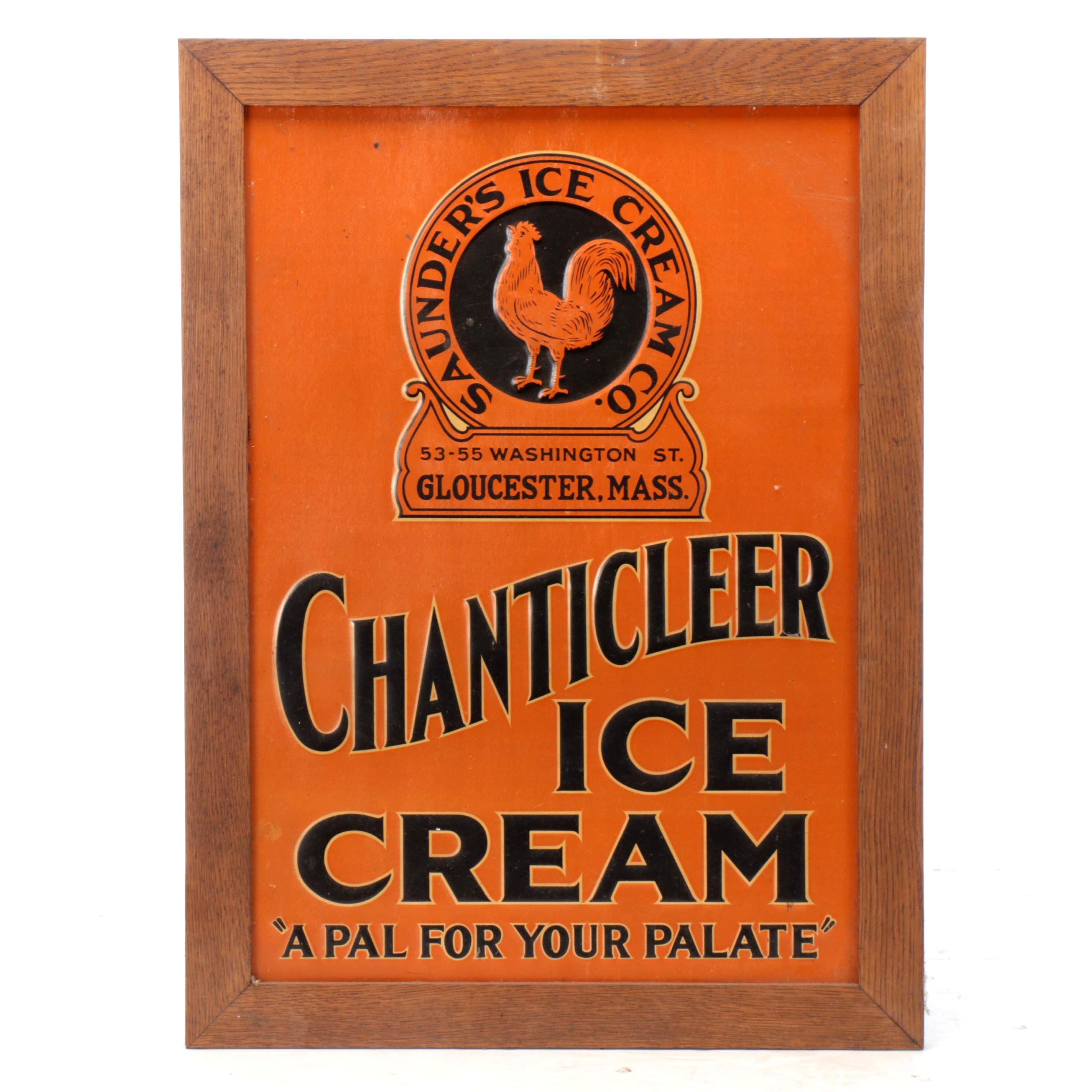 Saunder's Chanticleer Ice Cream Advertising Sign, Mid-20th Century