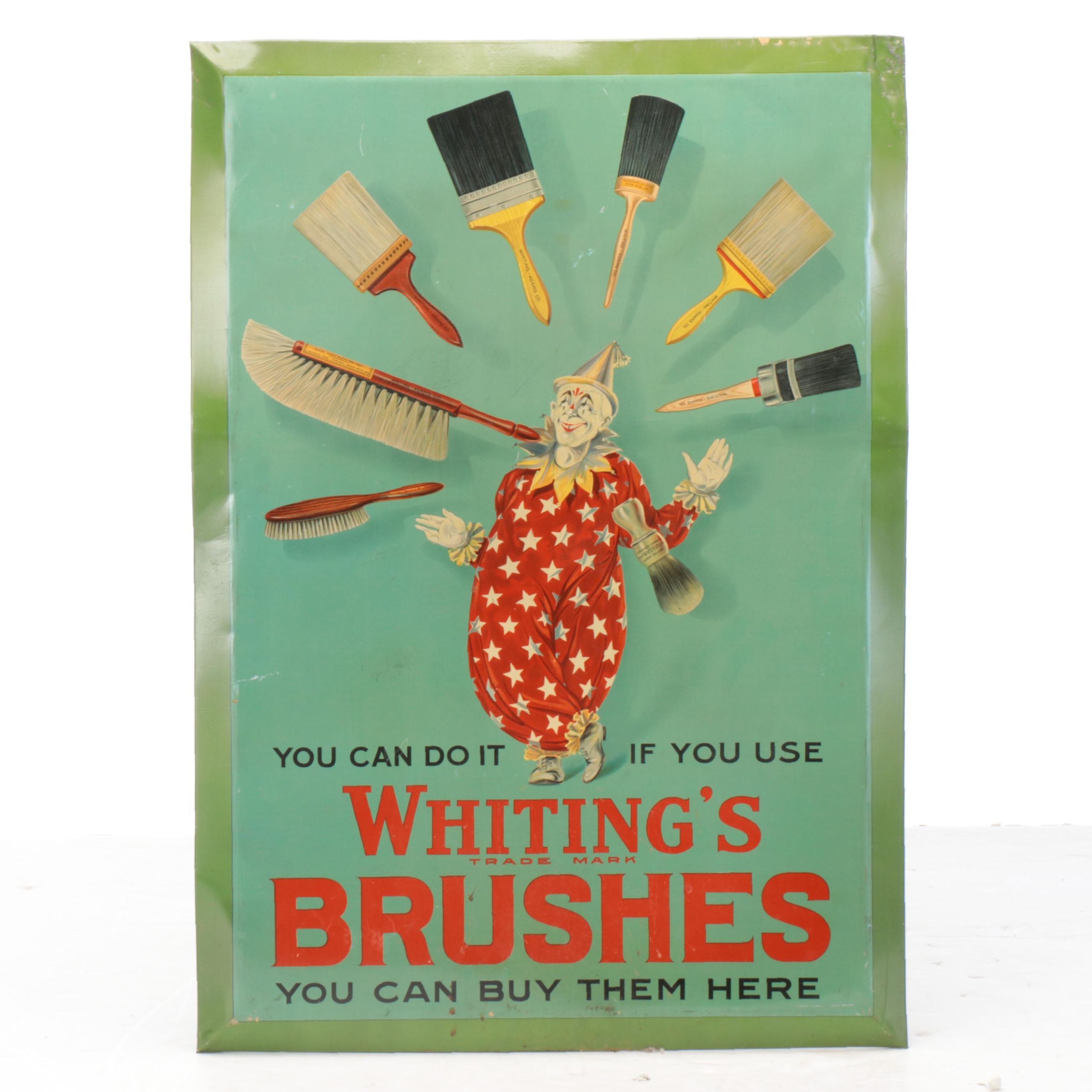 Whiting's Brushes Lithograph Advertising Sign, Early 20th Century