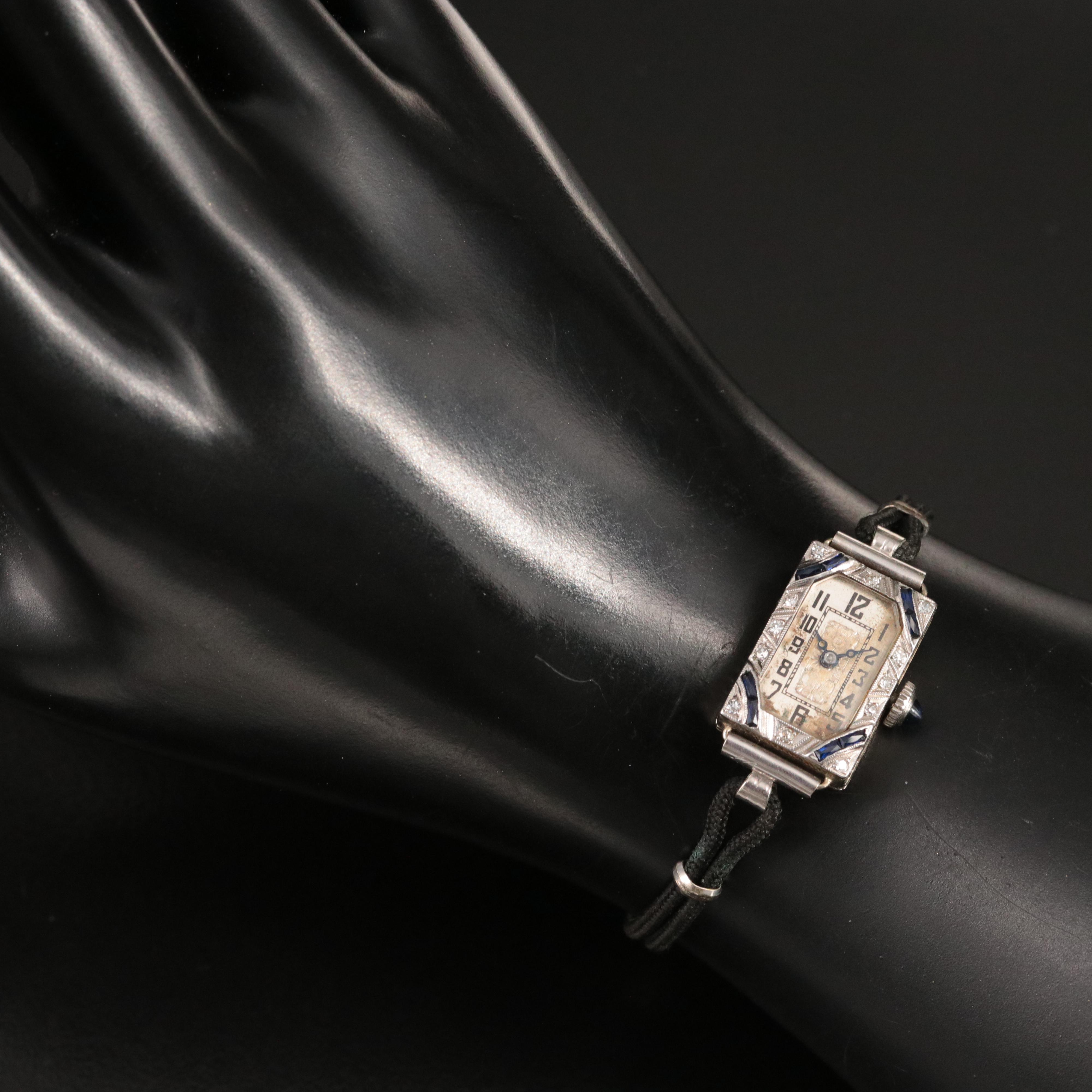 Antique 18K and Platinum Diamond and Sapphire Watch