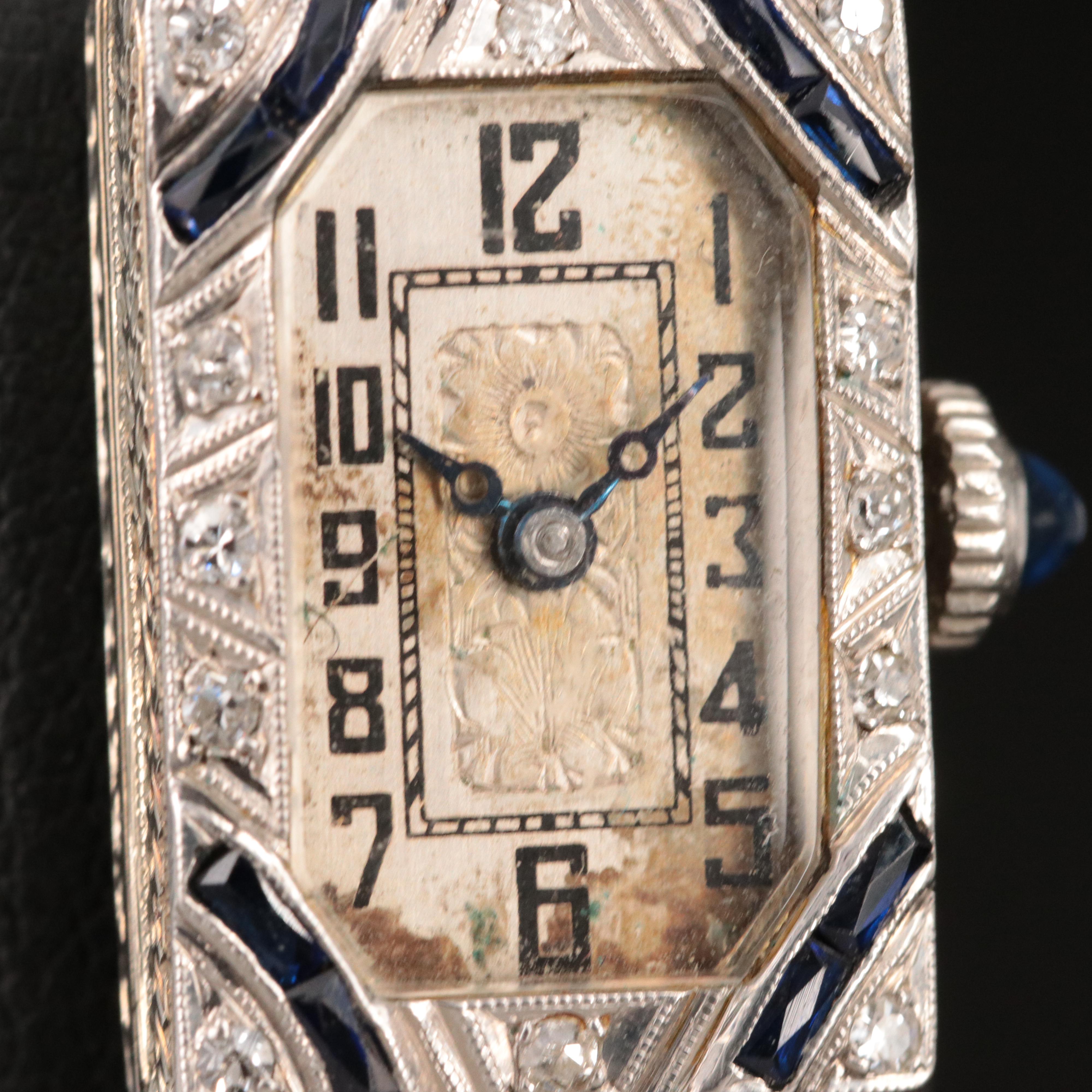 Antique 18K and Platinum Diamond and Sapphire Watch