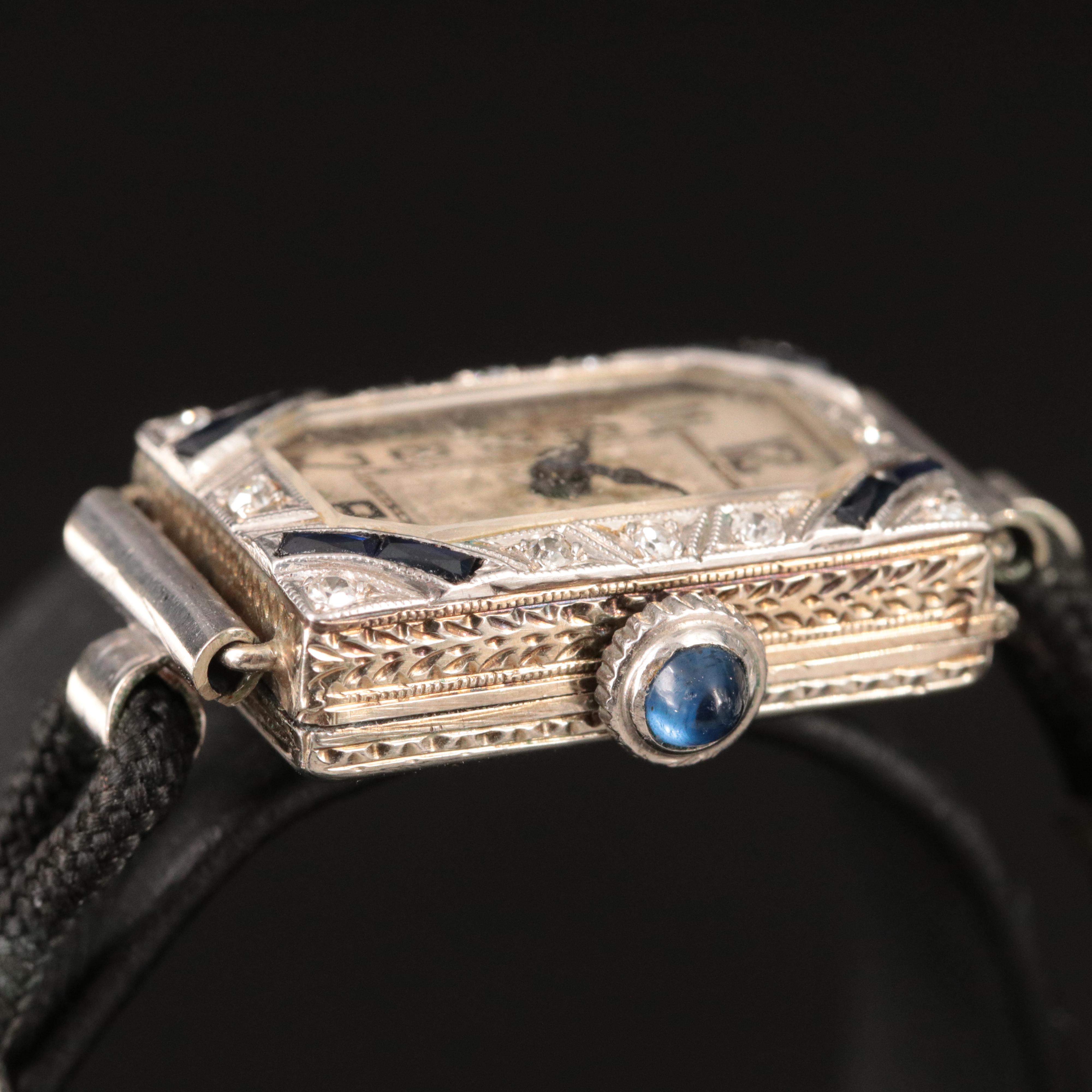 Antique 18K and Platinum Diamond and Sapphire Watch