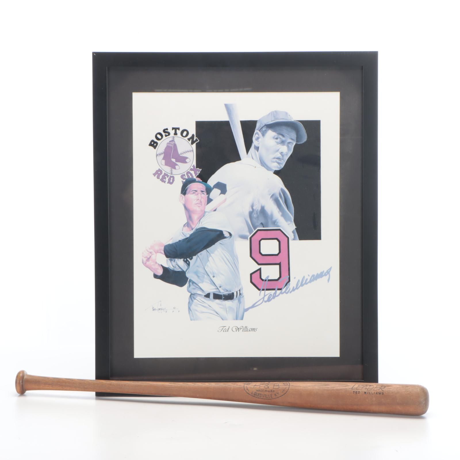 Ted Williams Player Model Baseball Bat with Boston Red Sox Framed Print