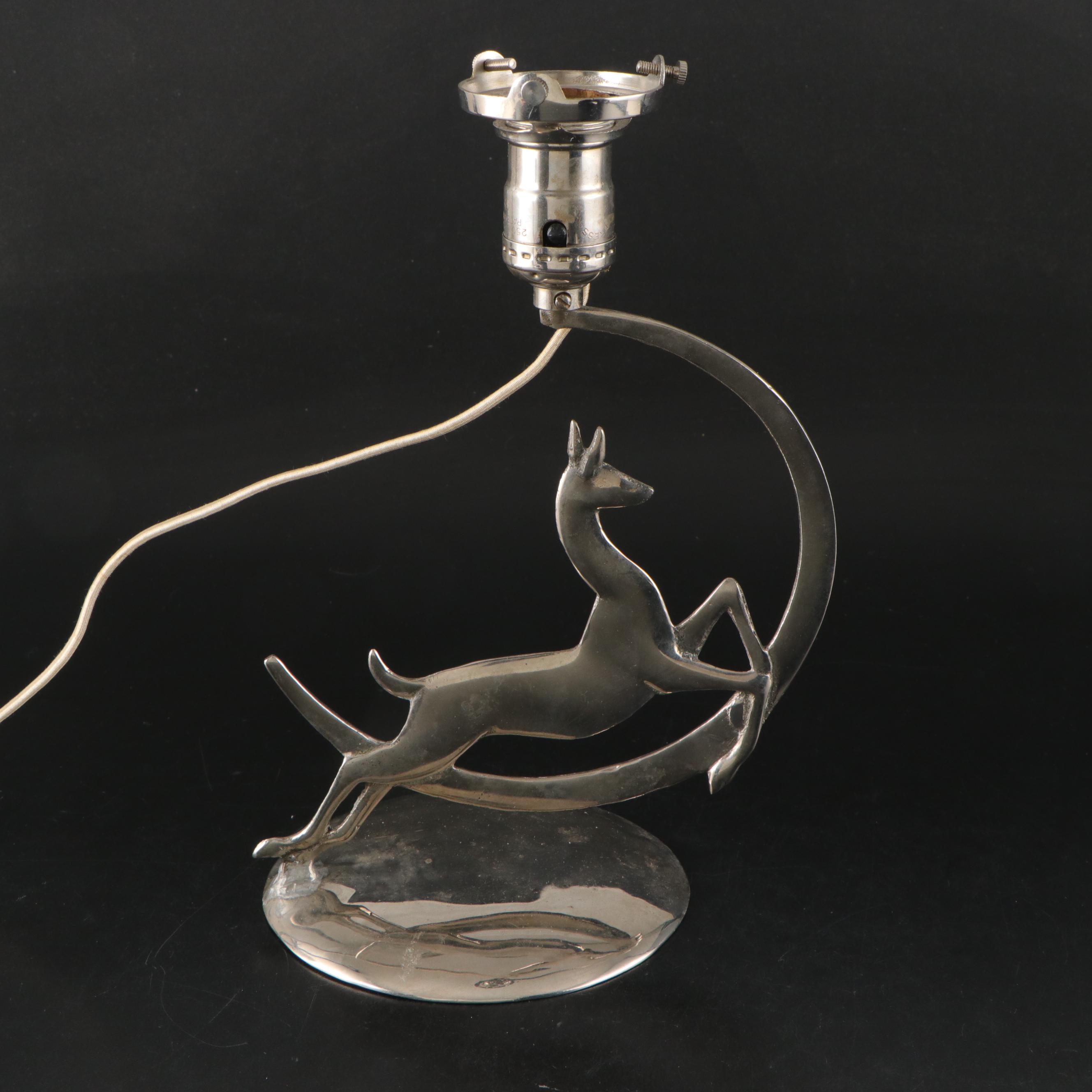 Silver Plate Deer Table Lamp with Silver Plate Tea Set