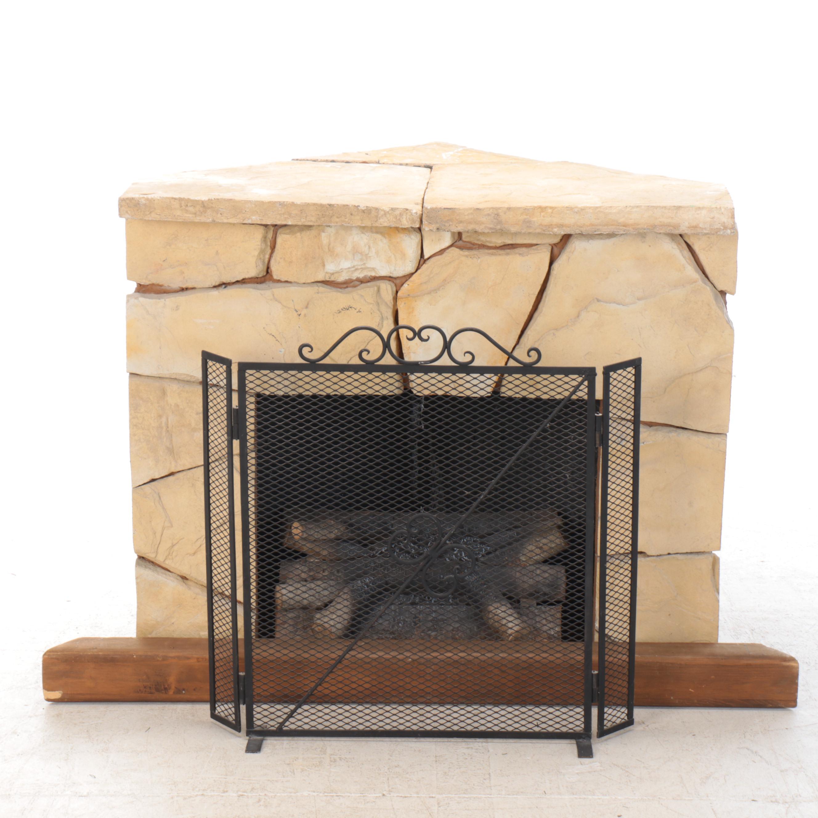 Stone Corner Fireplace with Electric Insert