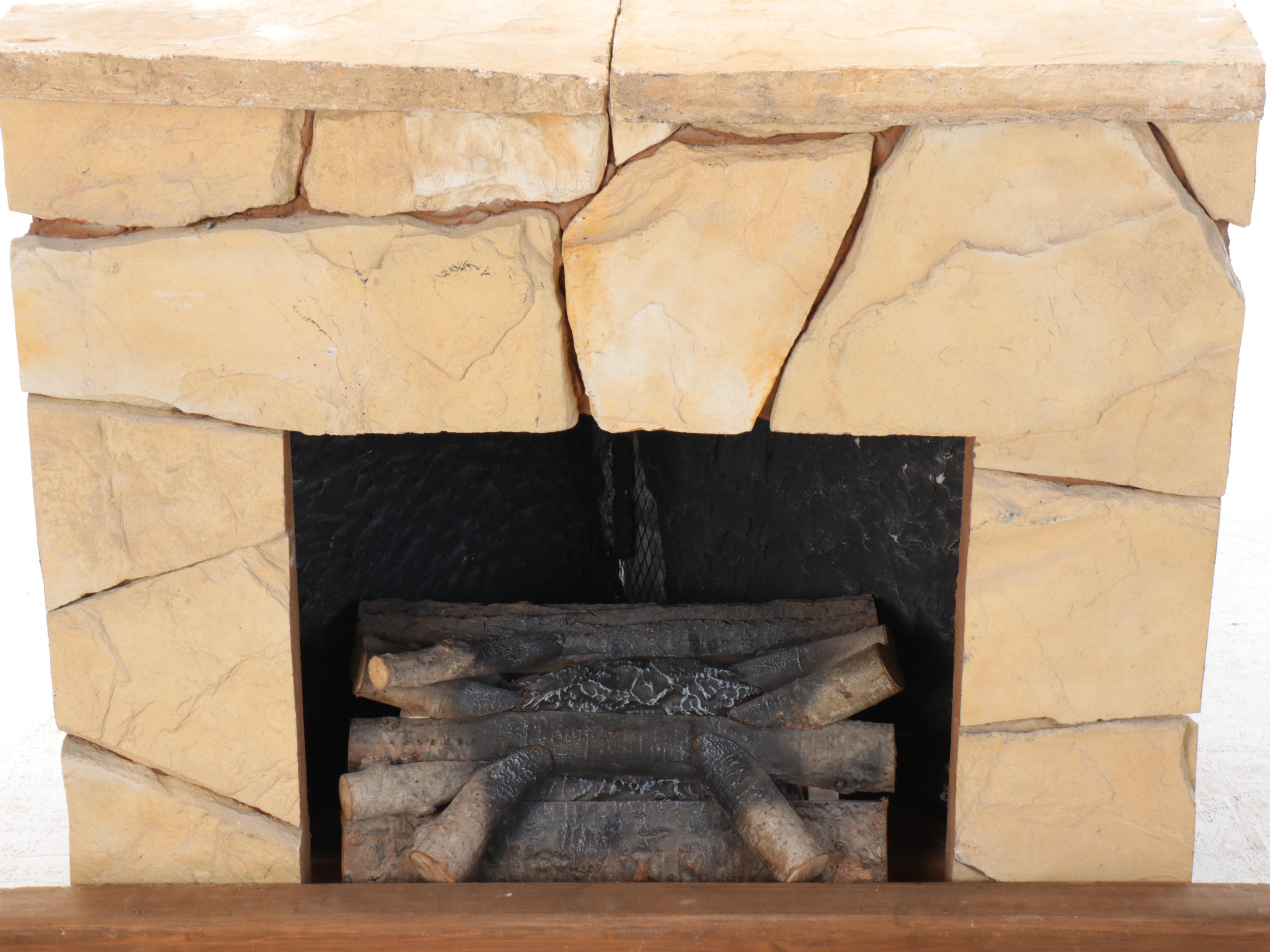 Stone Corner Fireplace with Electric Insert
