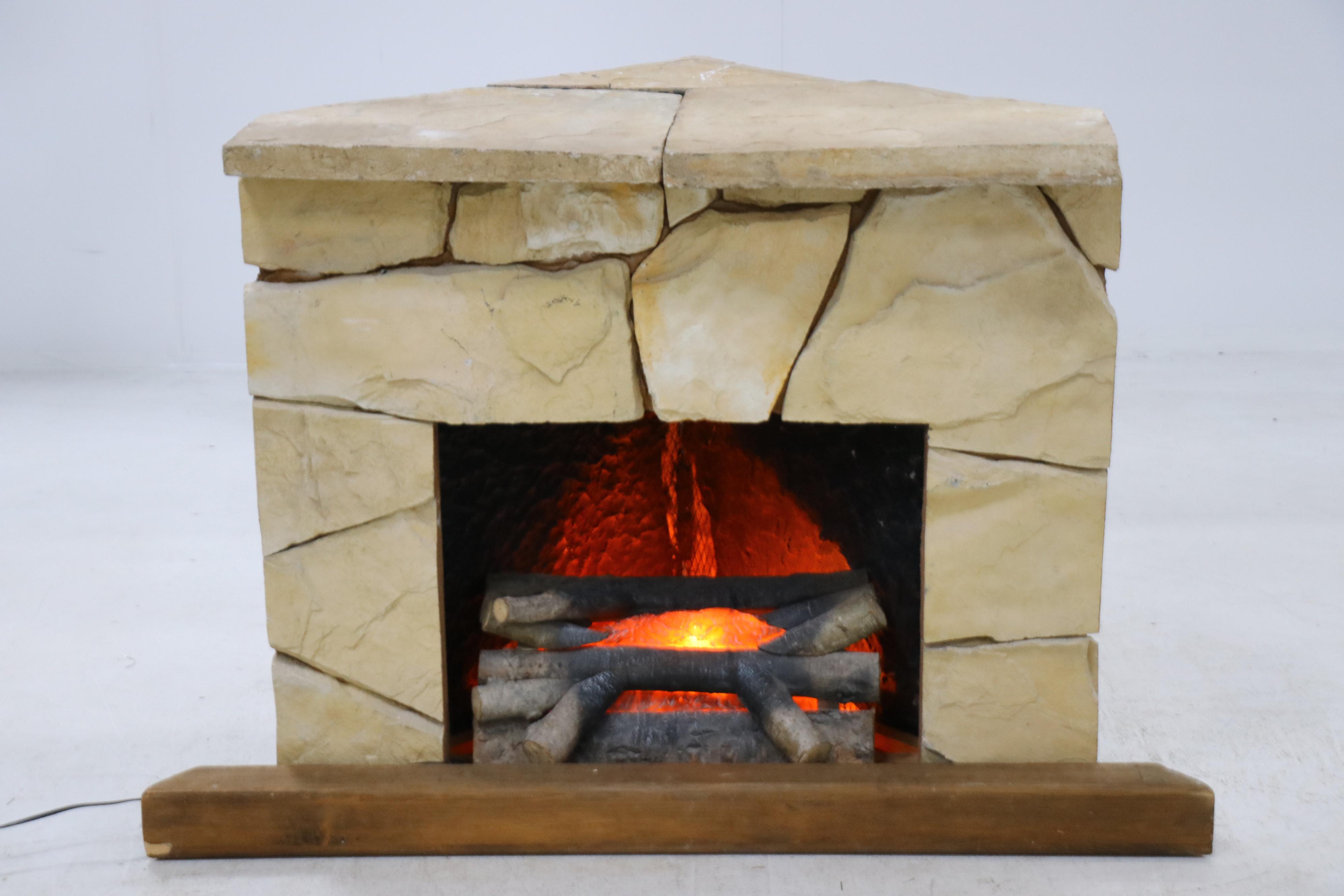 Stone Corner Fireplace with Electric Insert