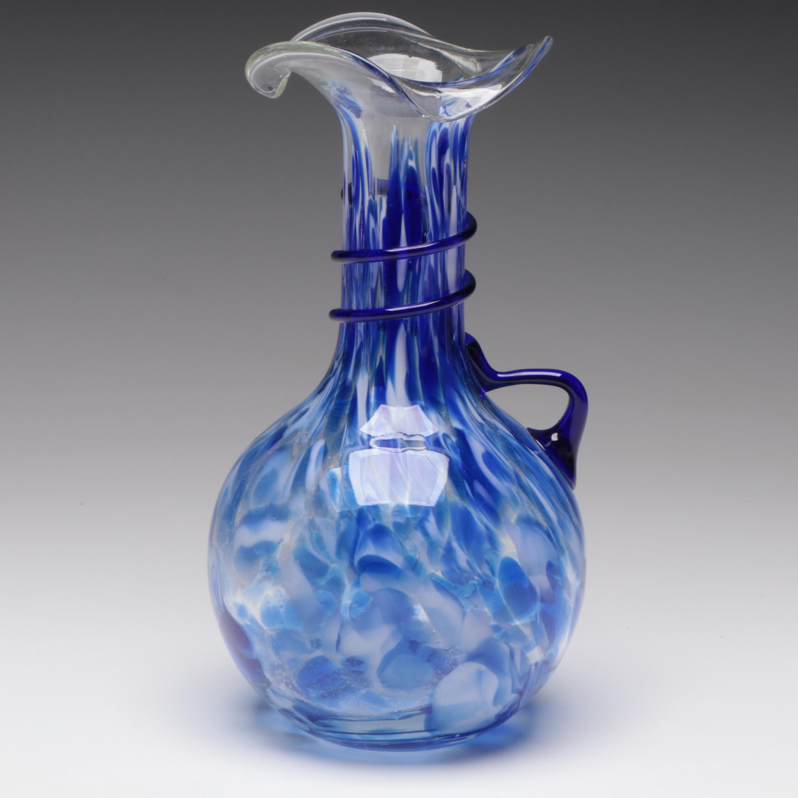 Controlled Bubble and Sommerso Silver Leaf Glass Ashtrays with Handled Vase