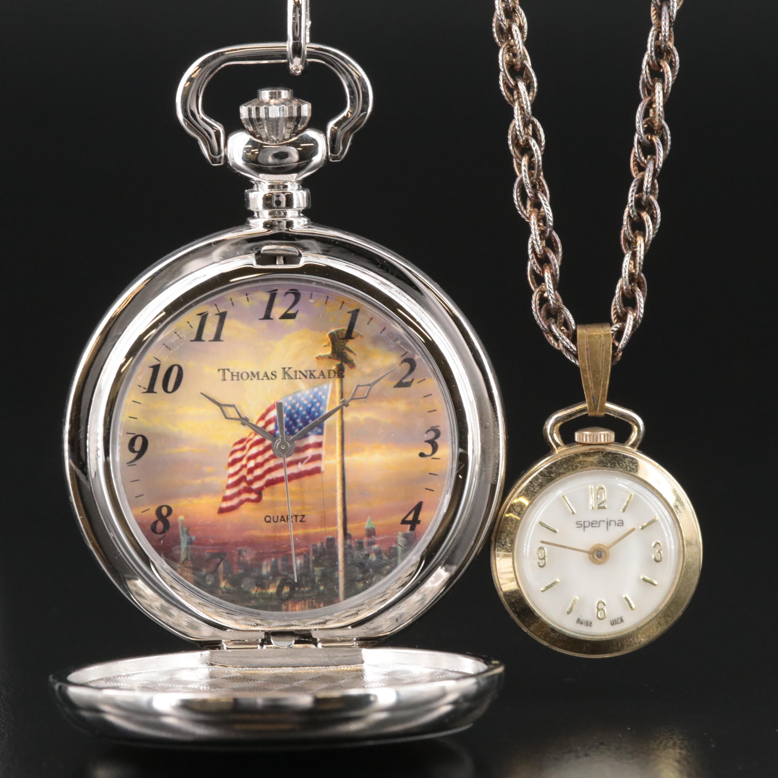 Thomas Kincade Quartz Pocket Watch with Sperina Stem Wind Pendant Watch