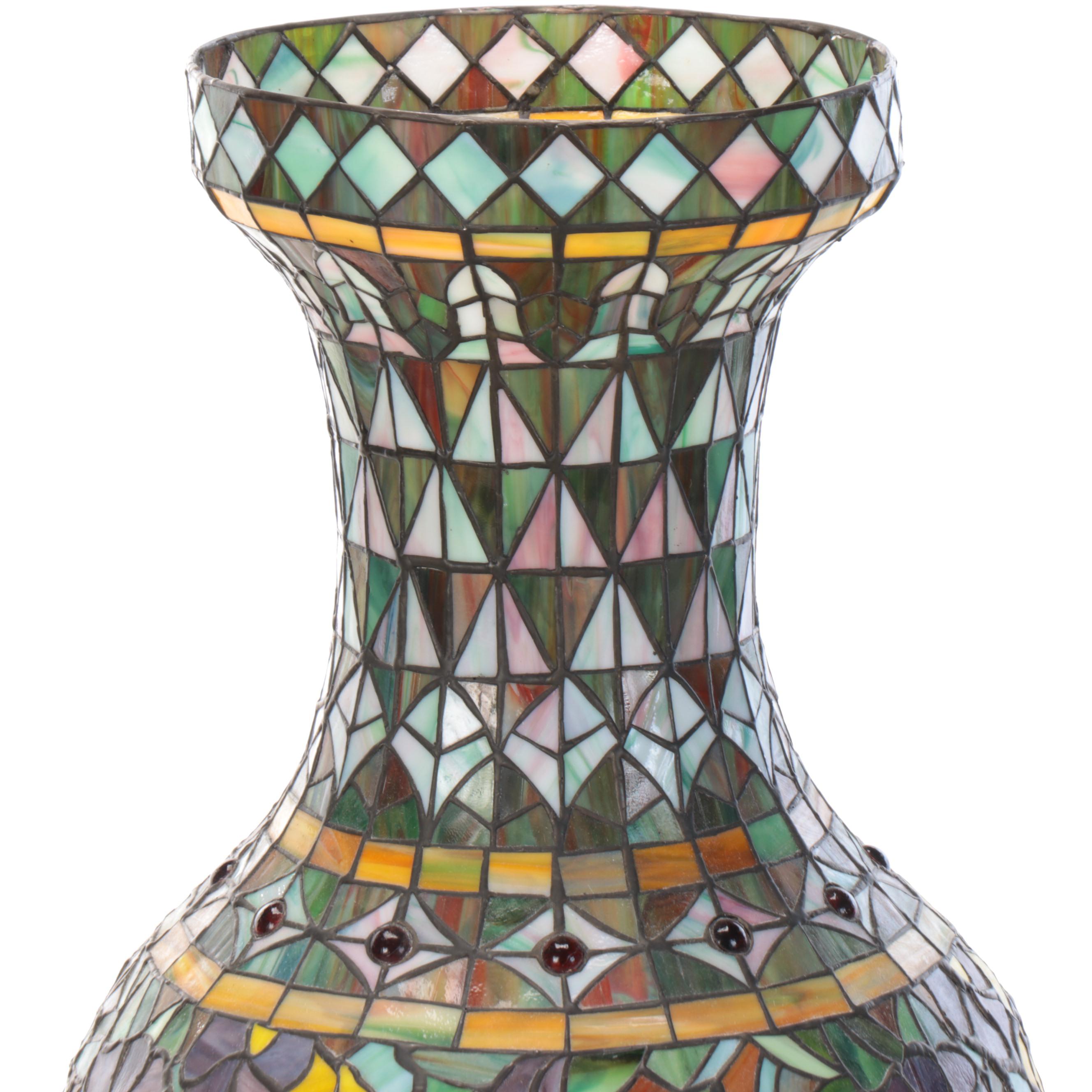 Large-Scale Stained Glass Vase-Form Lamp Shade