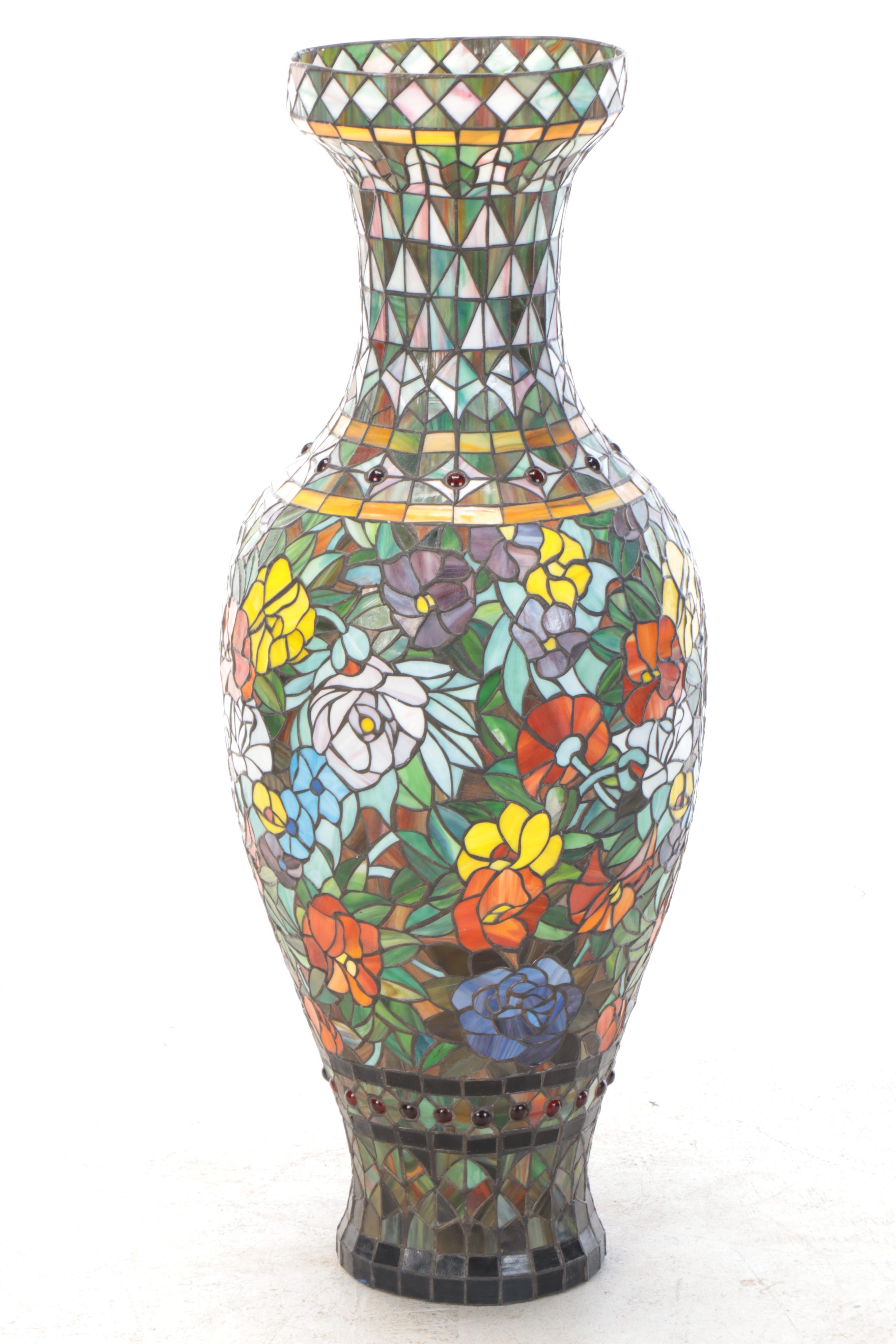 Large-Scale Stained Glass Vase-Form Lamp Shade