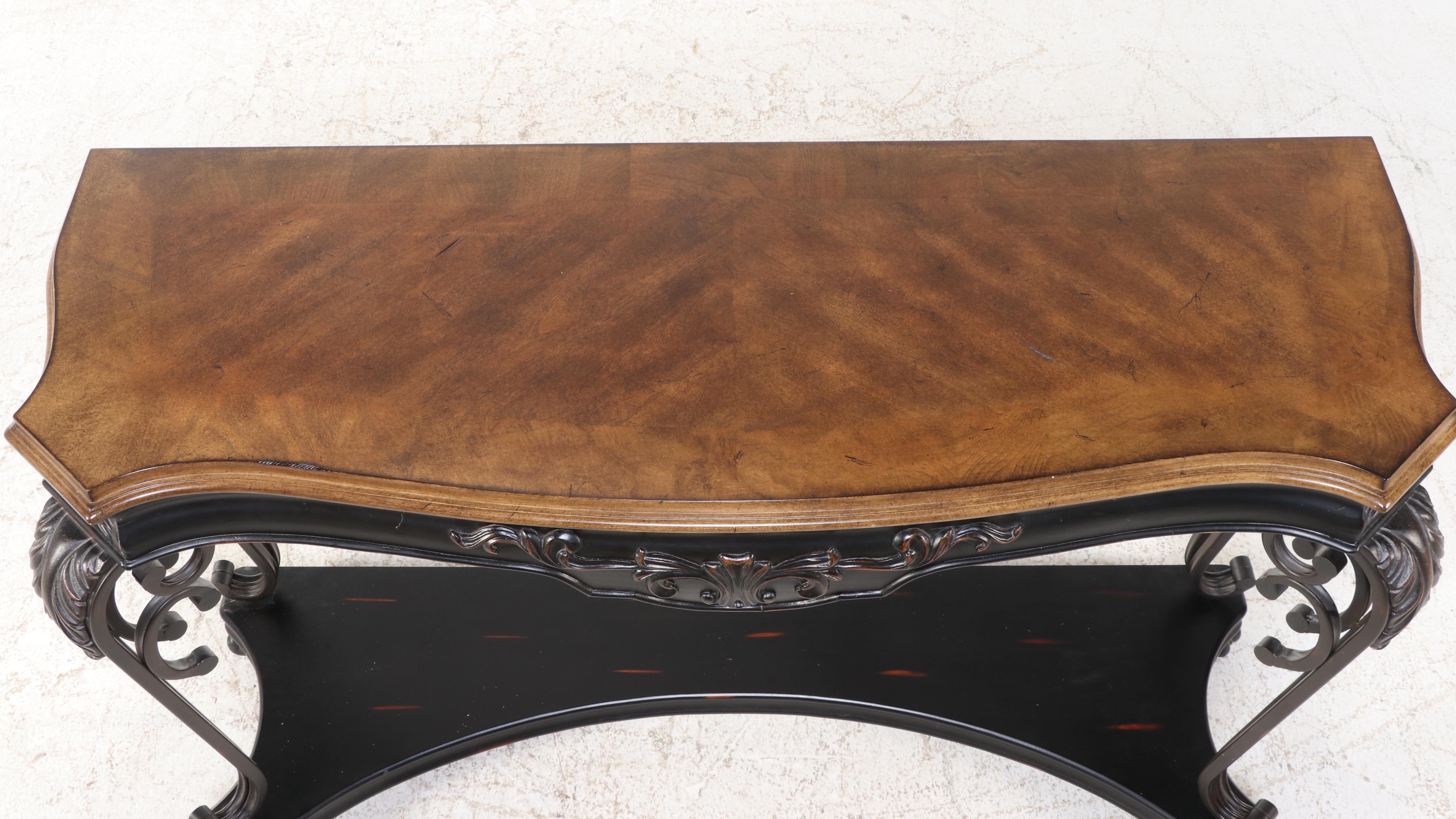 Ashley "Hinnsdale" Patinated Metal, Ebonized, and Hardwood-Veneered Sofa Table