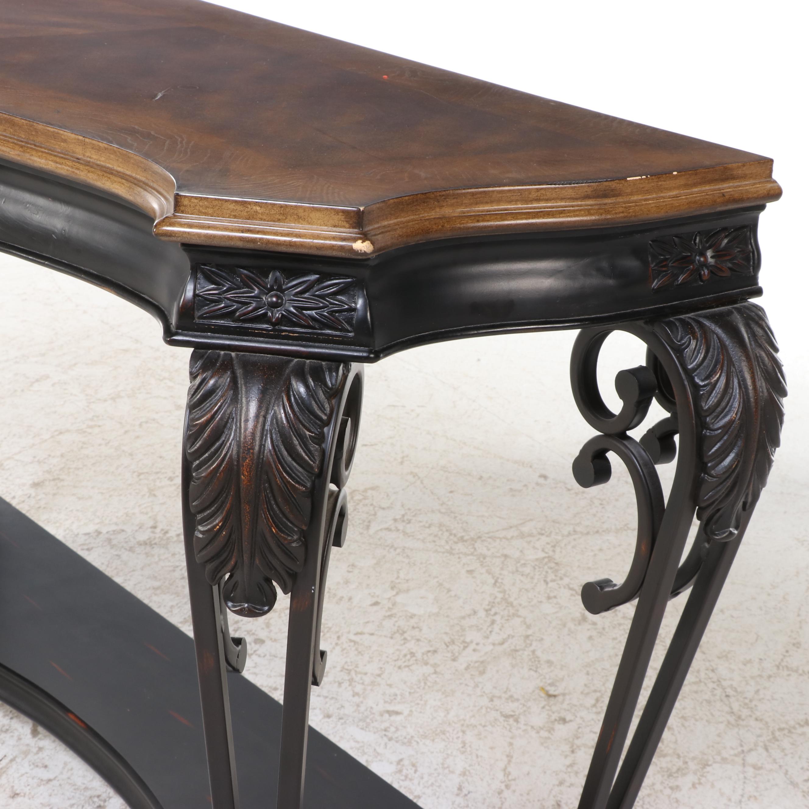 Ashley "Hinnsdale" Patinated Metal, Ebonized, and Hardwood-Veneered Sofa Table