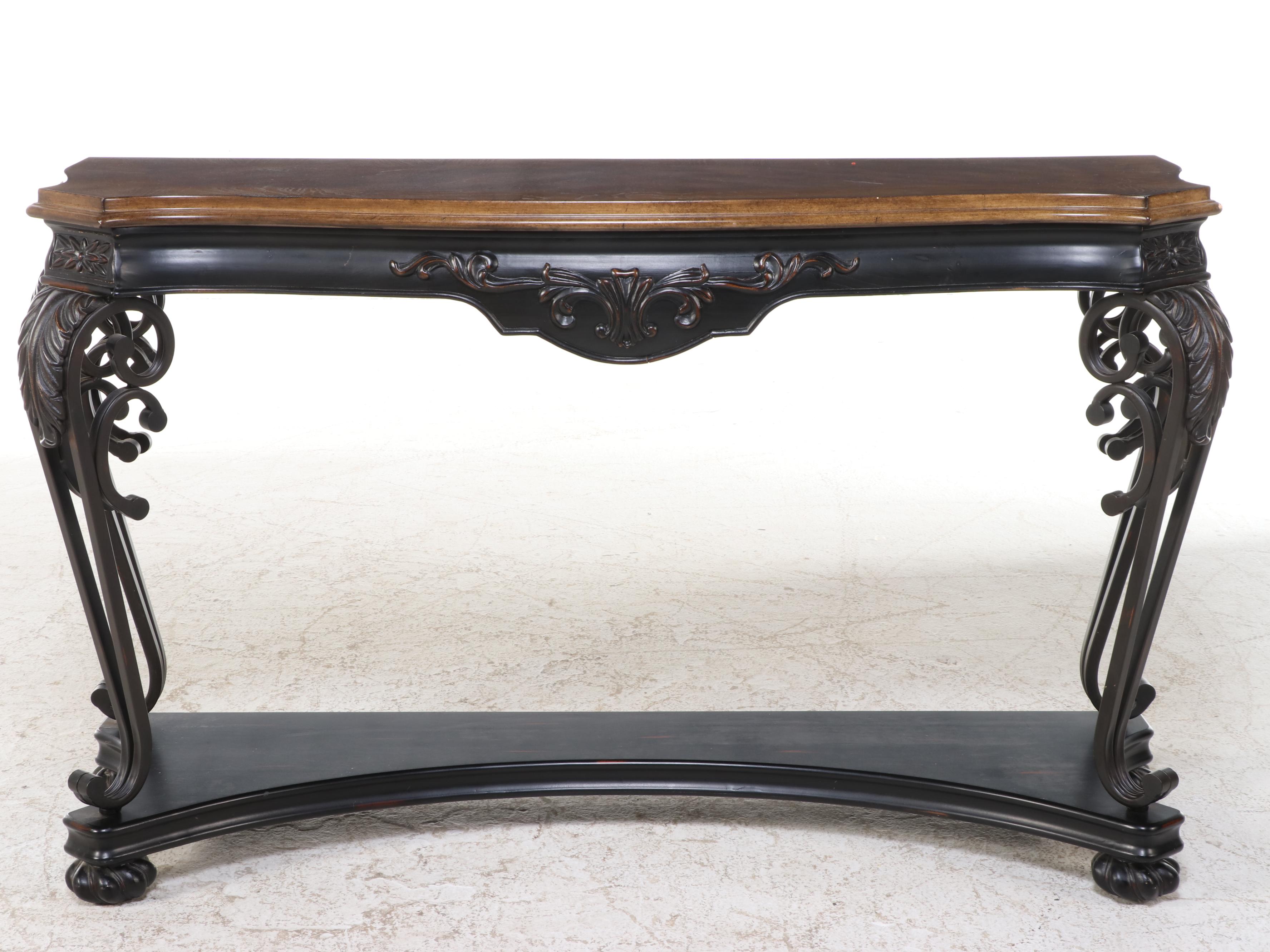 Ashley "Hinnsdale" Patinated Metal, Ebonized, and Hardwood-Veneered Sofa Table