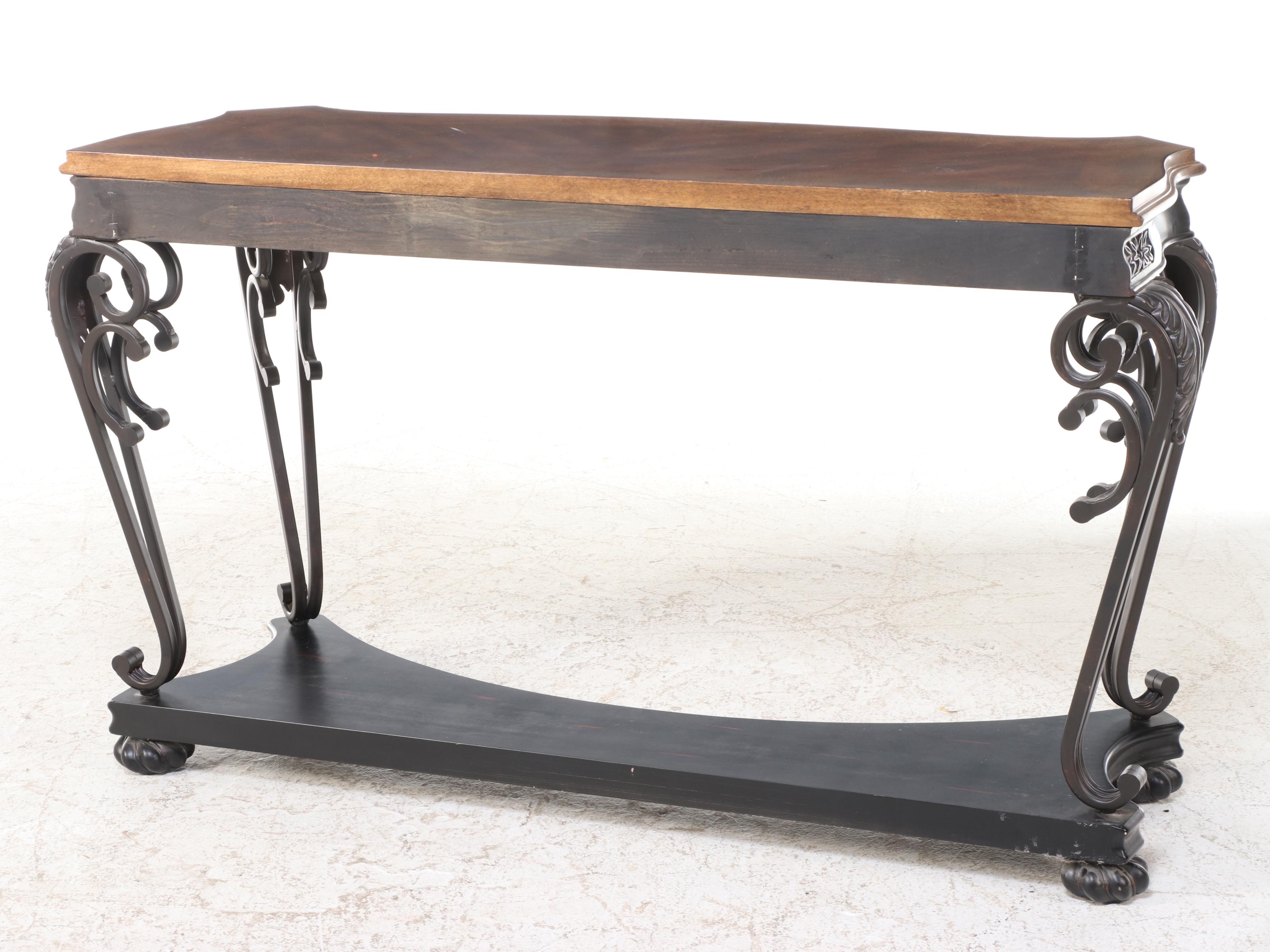 Ashley "Hinnsdale" Patinated Metal, Ebonized, and Hardwood-Veneered Sofa Table