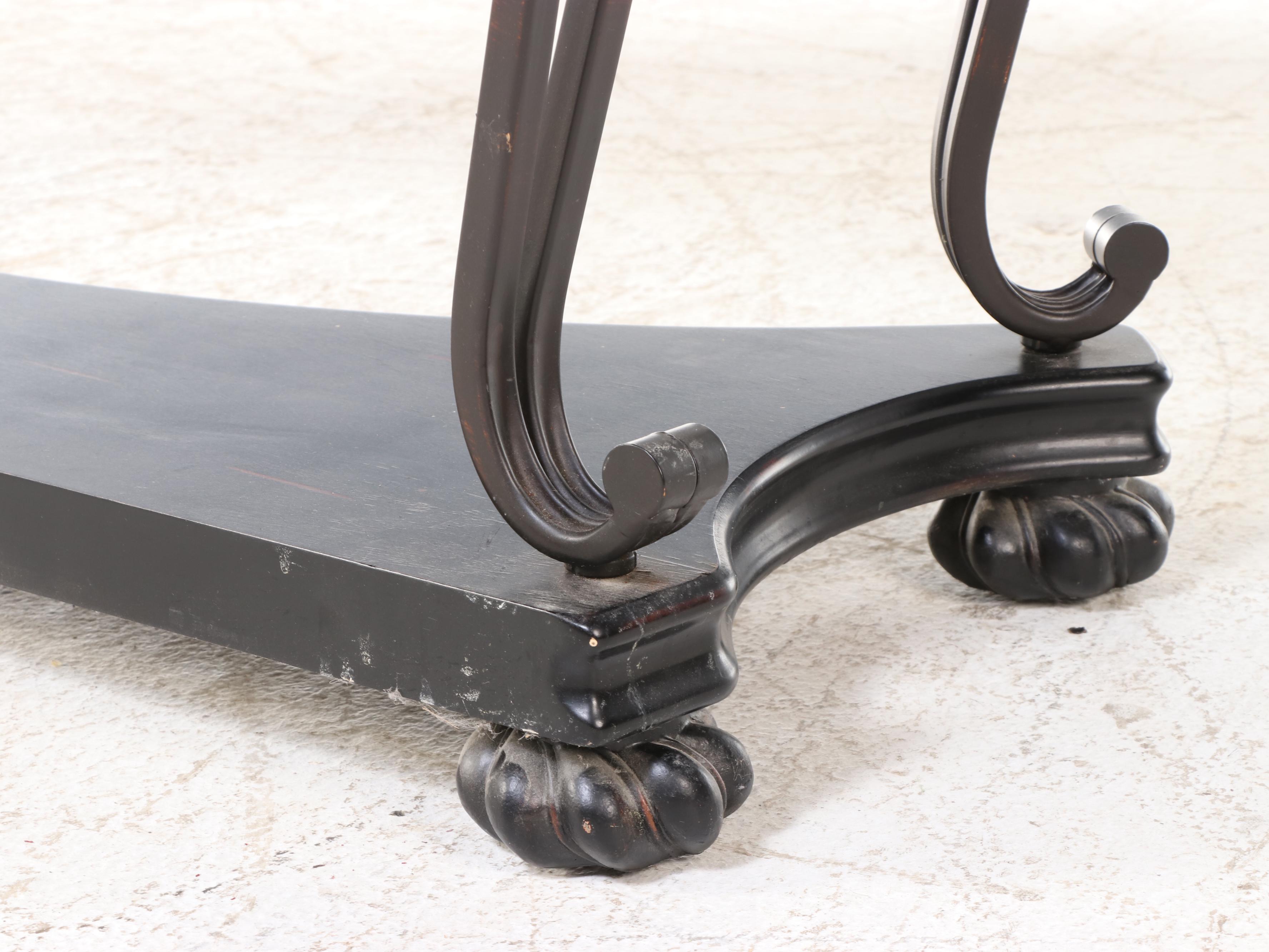 Ashley "Hinnsdale" Patinated Metal, Ebonized, and Hardwood-Veneered Sofa Table