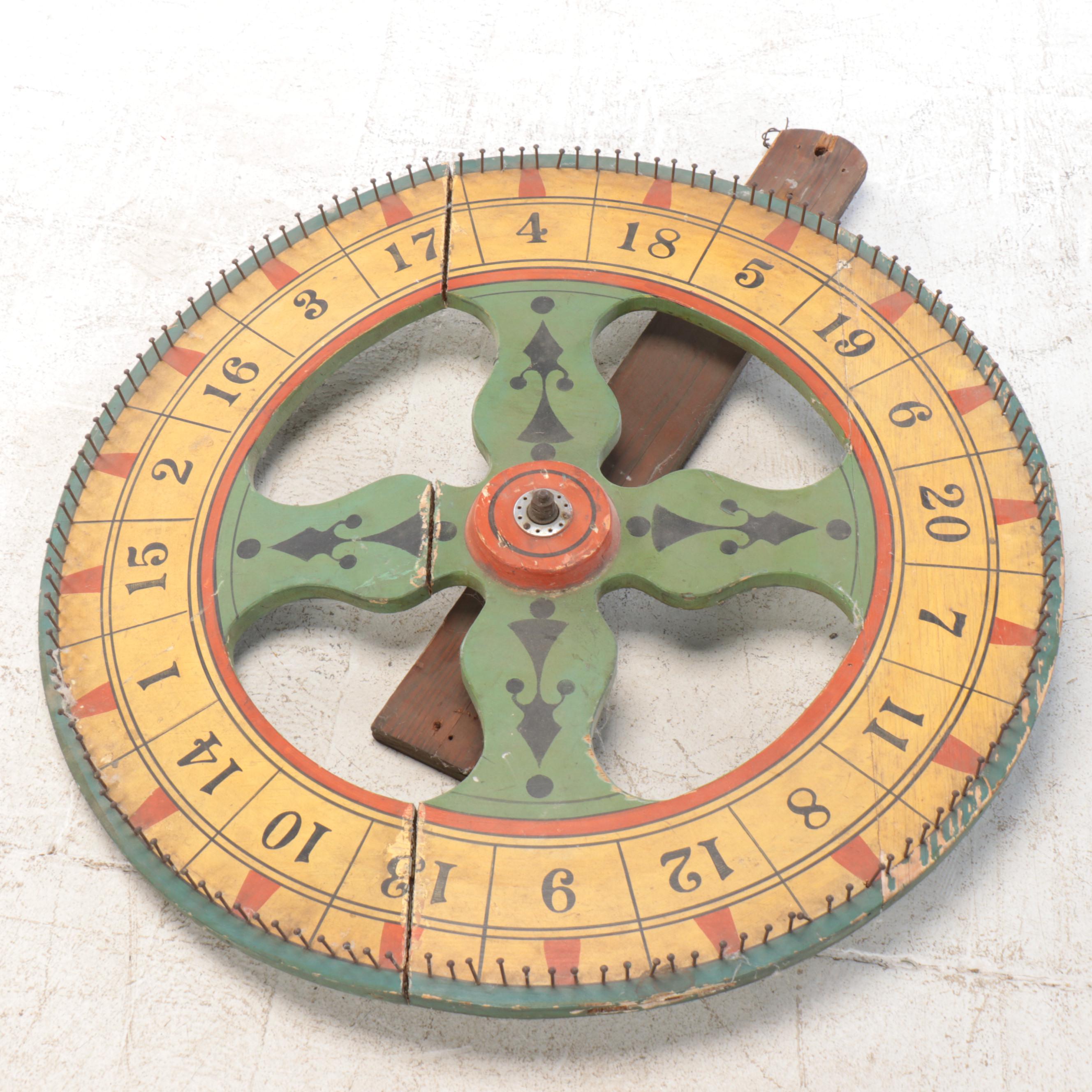 Hand-Painted Polychrome Carnival Game Wheel