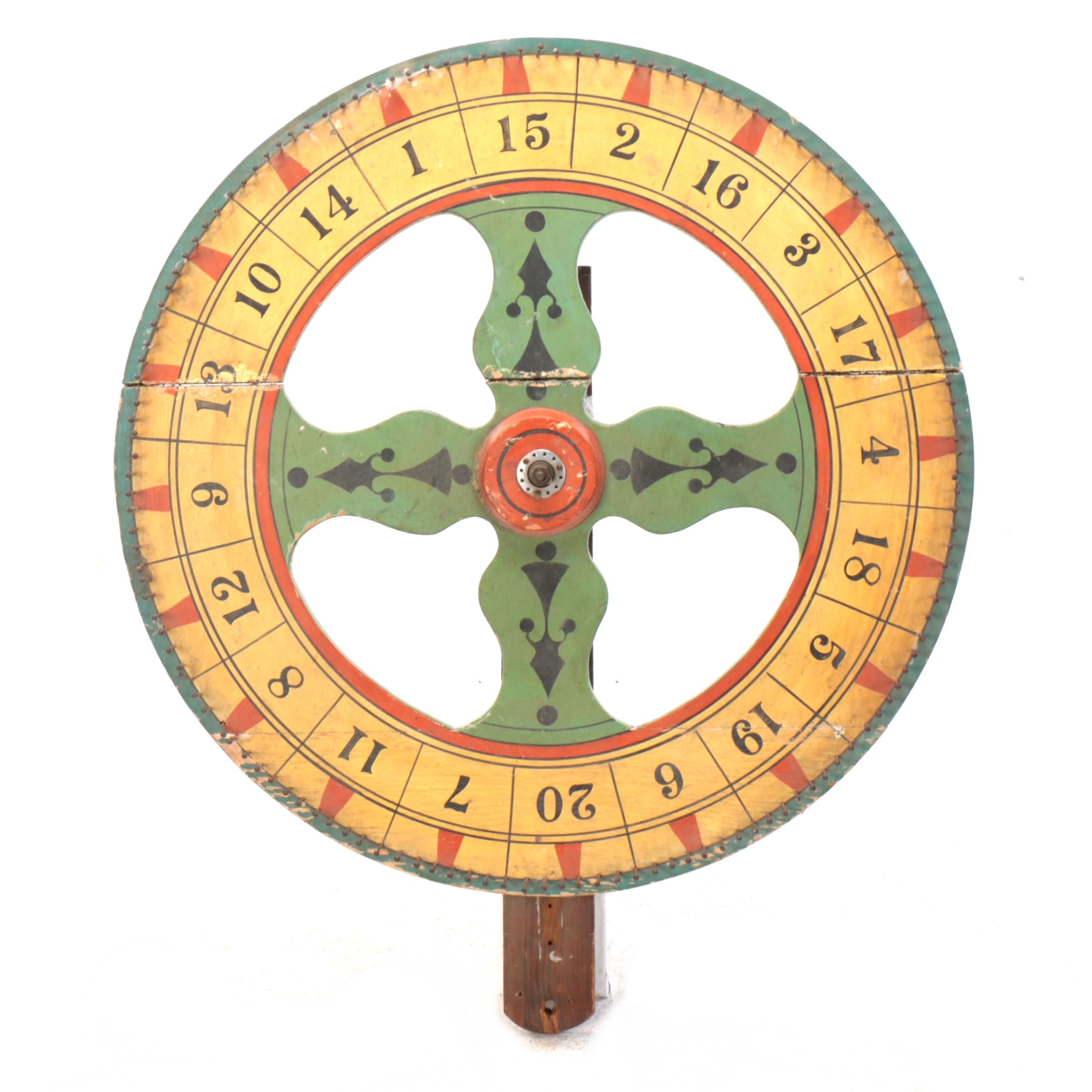 Hand-Painted Polychrome Carnival Game Wheel