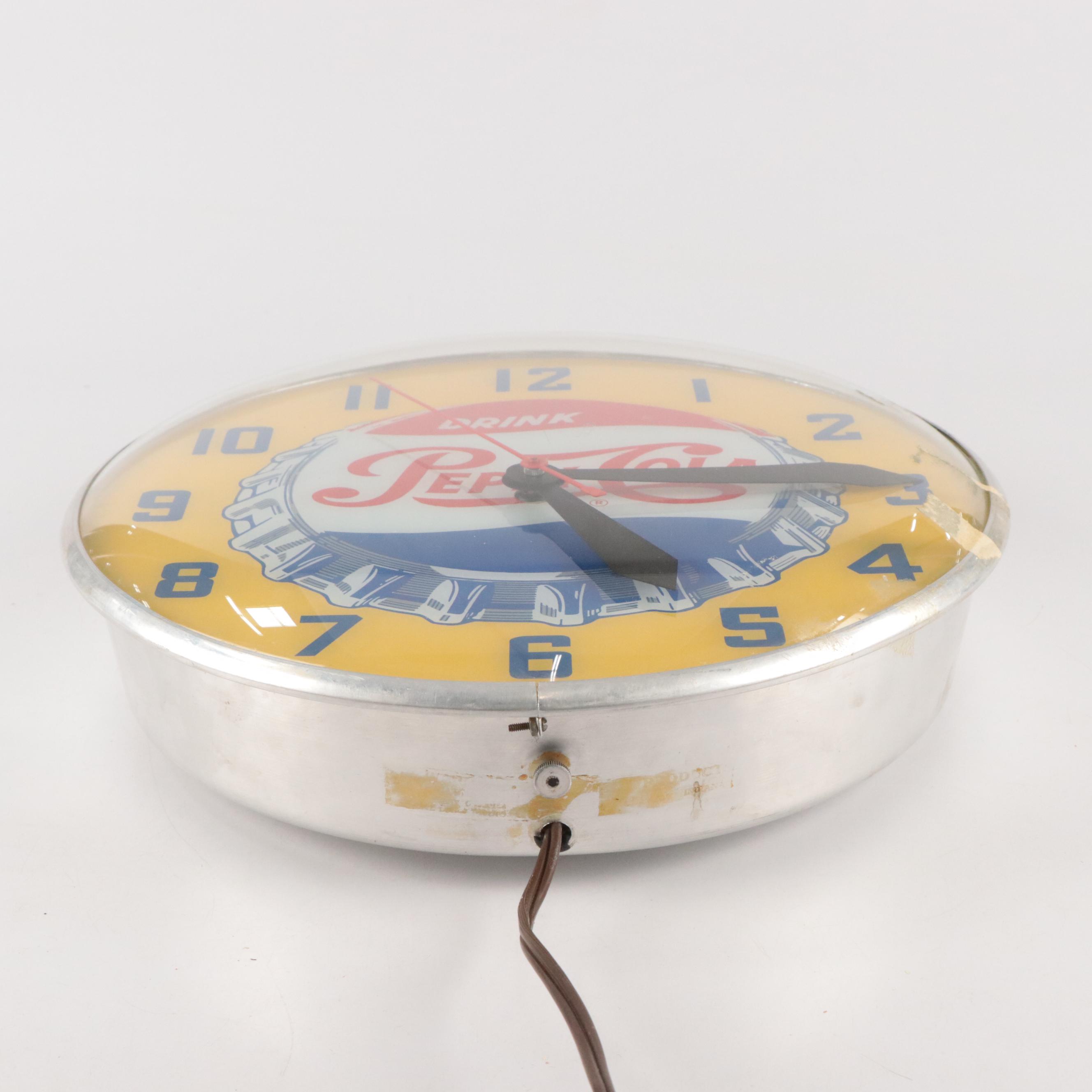 Pepsi-Cola Illuminated Advertising Wall Clock, 1960s