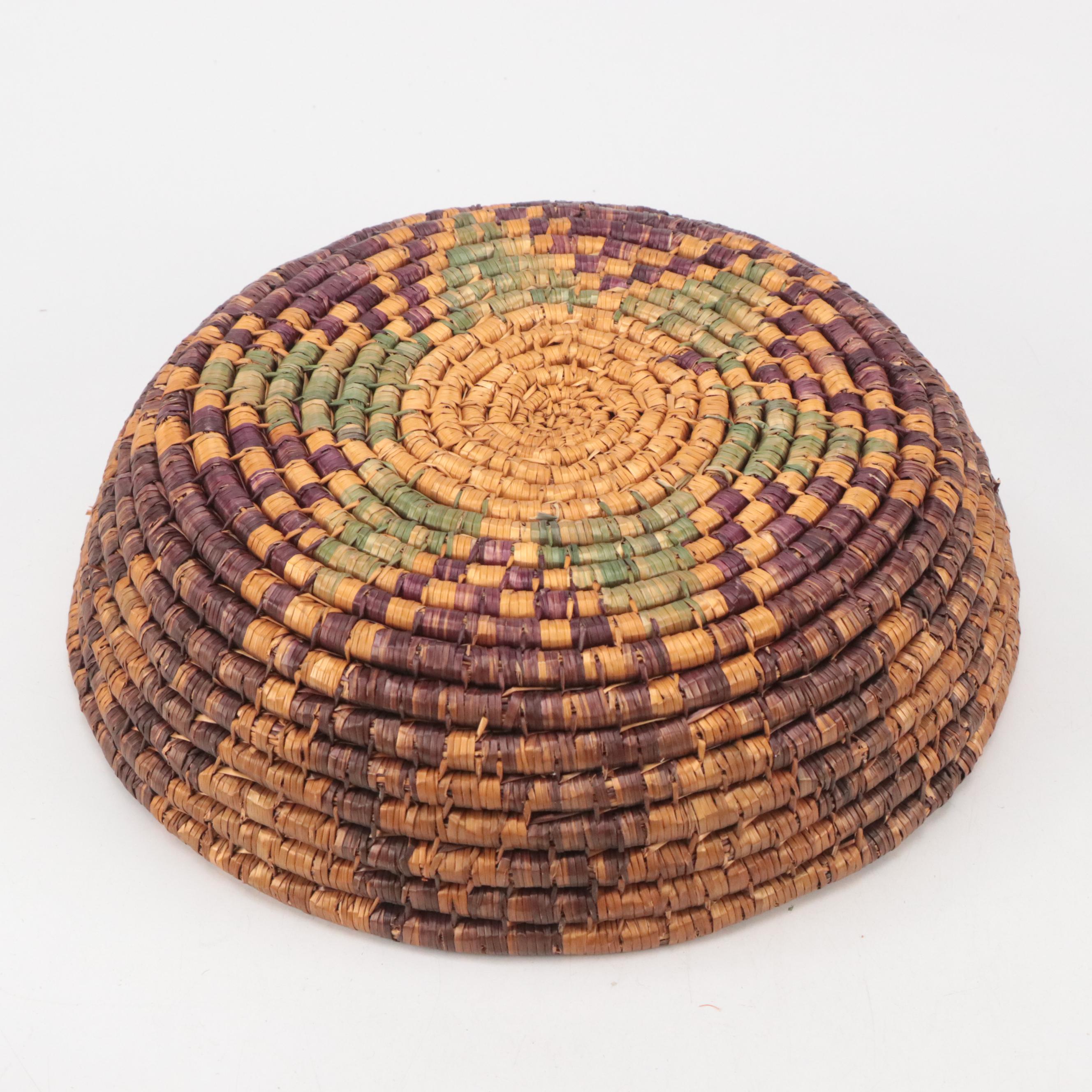 Native American Folk Art Style Pine Needle Coil Woven Baskets