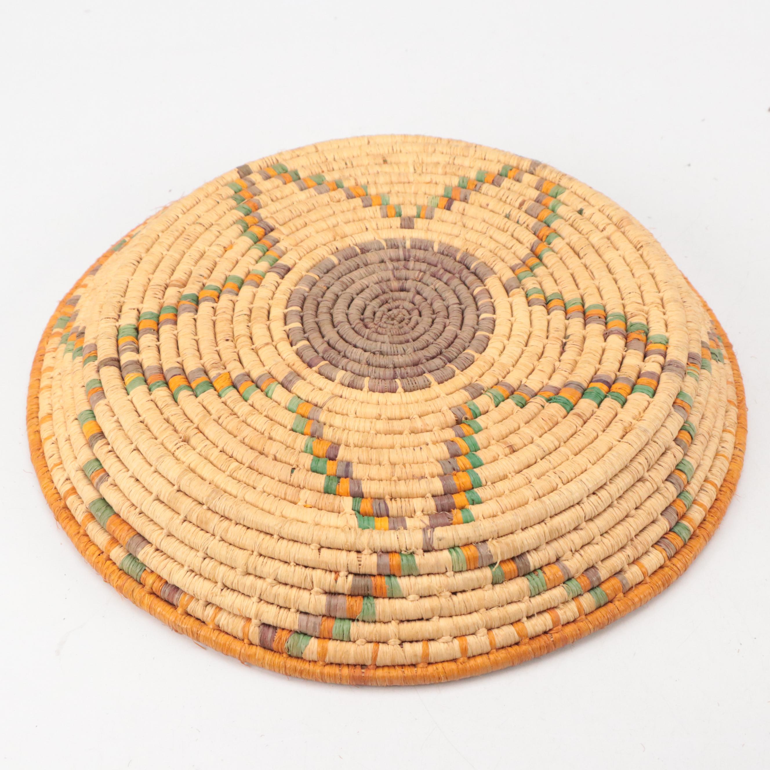 Native American Folk Art Style Pine Needle Coil Woven Baskets