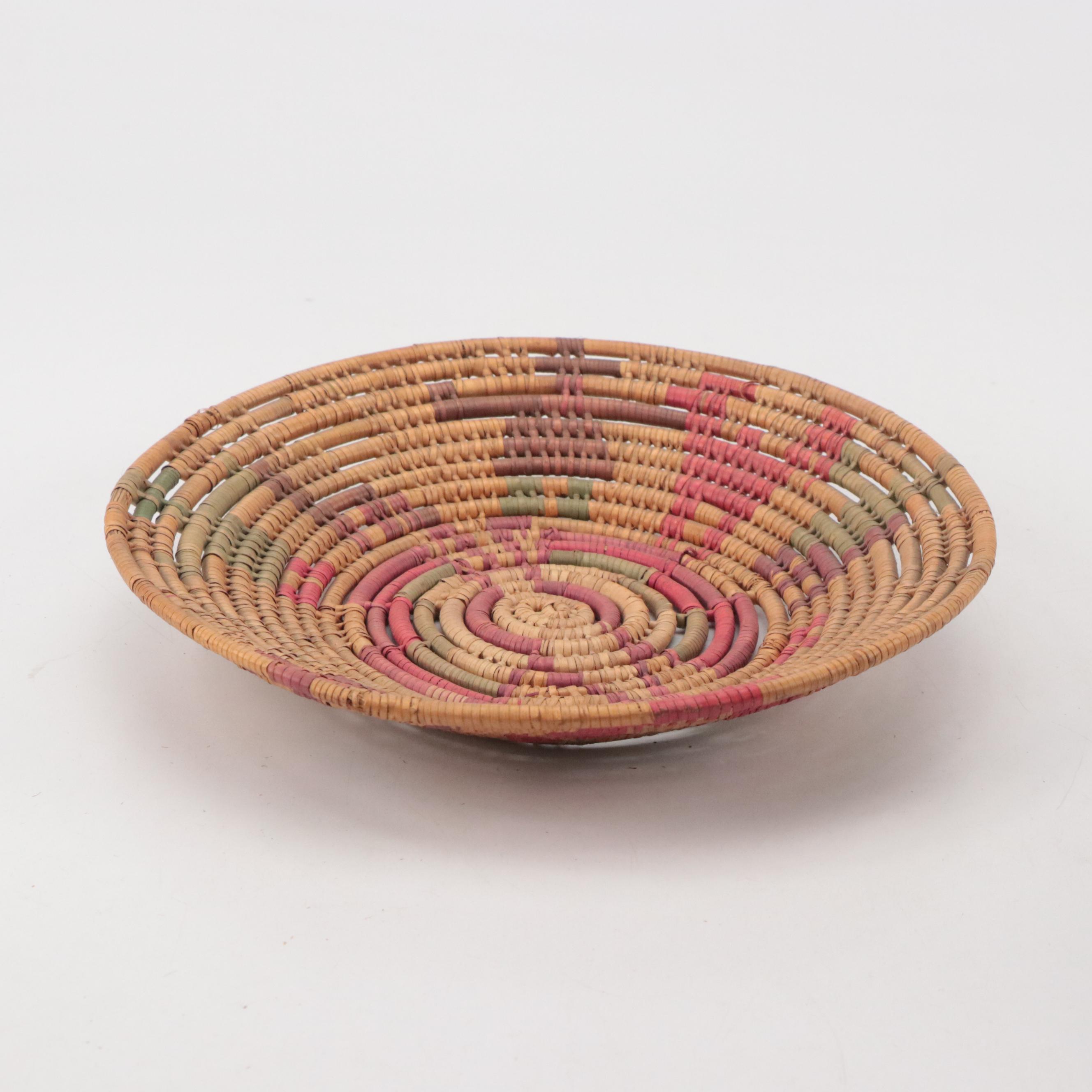Native American Folk Art Style Pine Needle Coil Woven Baskets