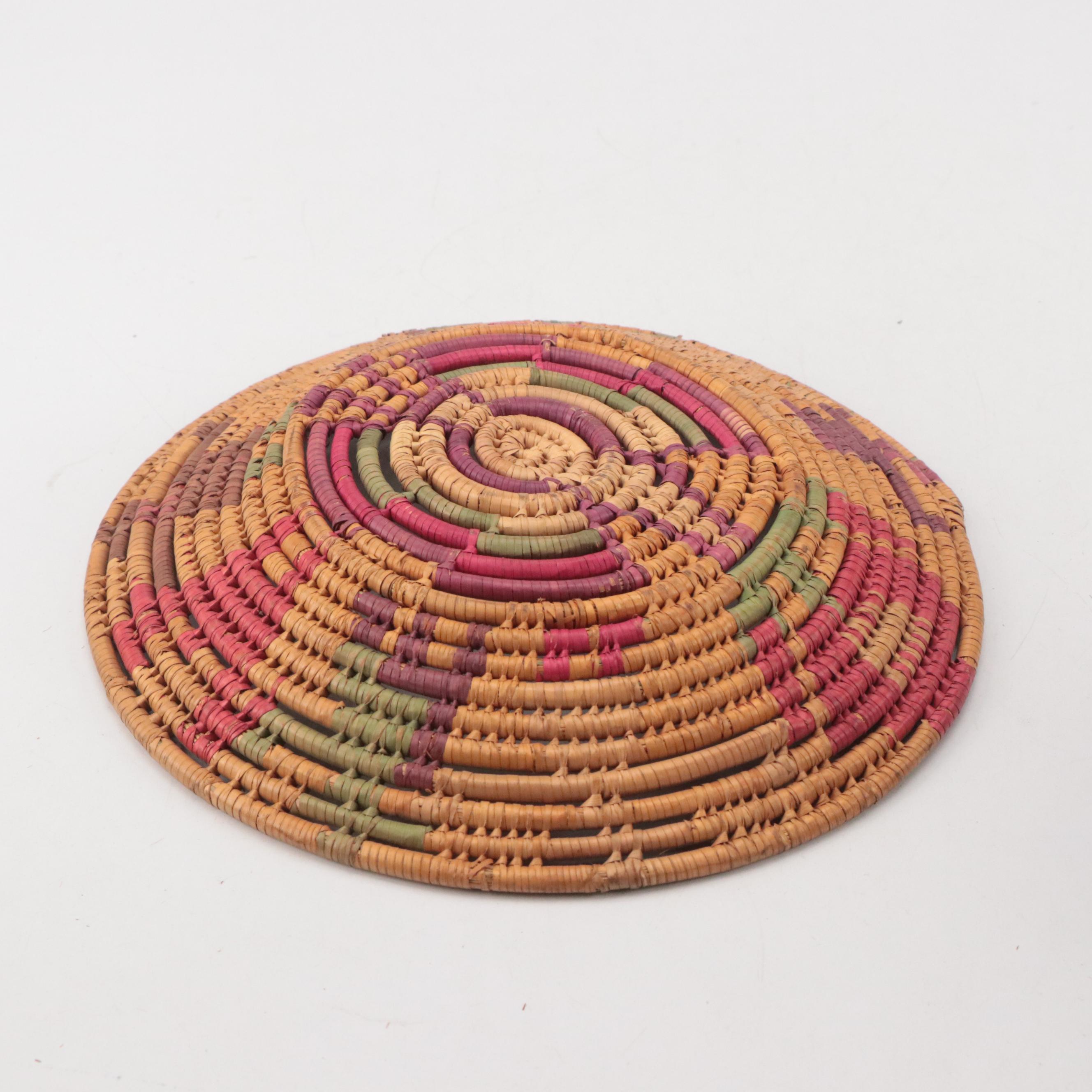 Native American Folk Art Style Pine Needle Coil Woven Baskets