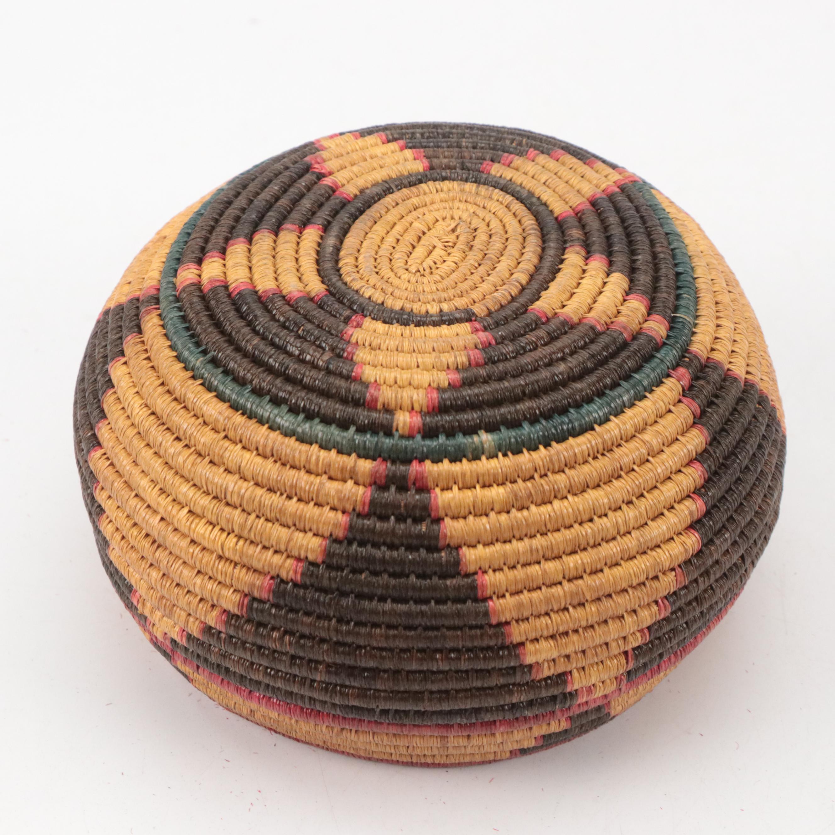 Native American Folk Art Style Pine Needle Coil Woven Baskets