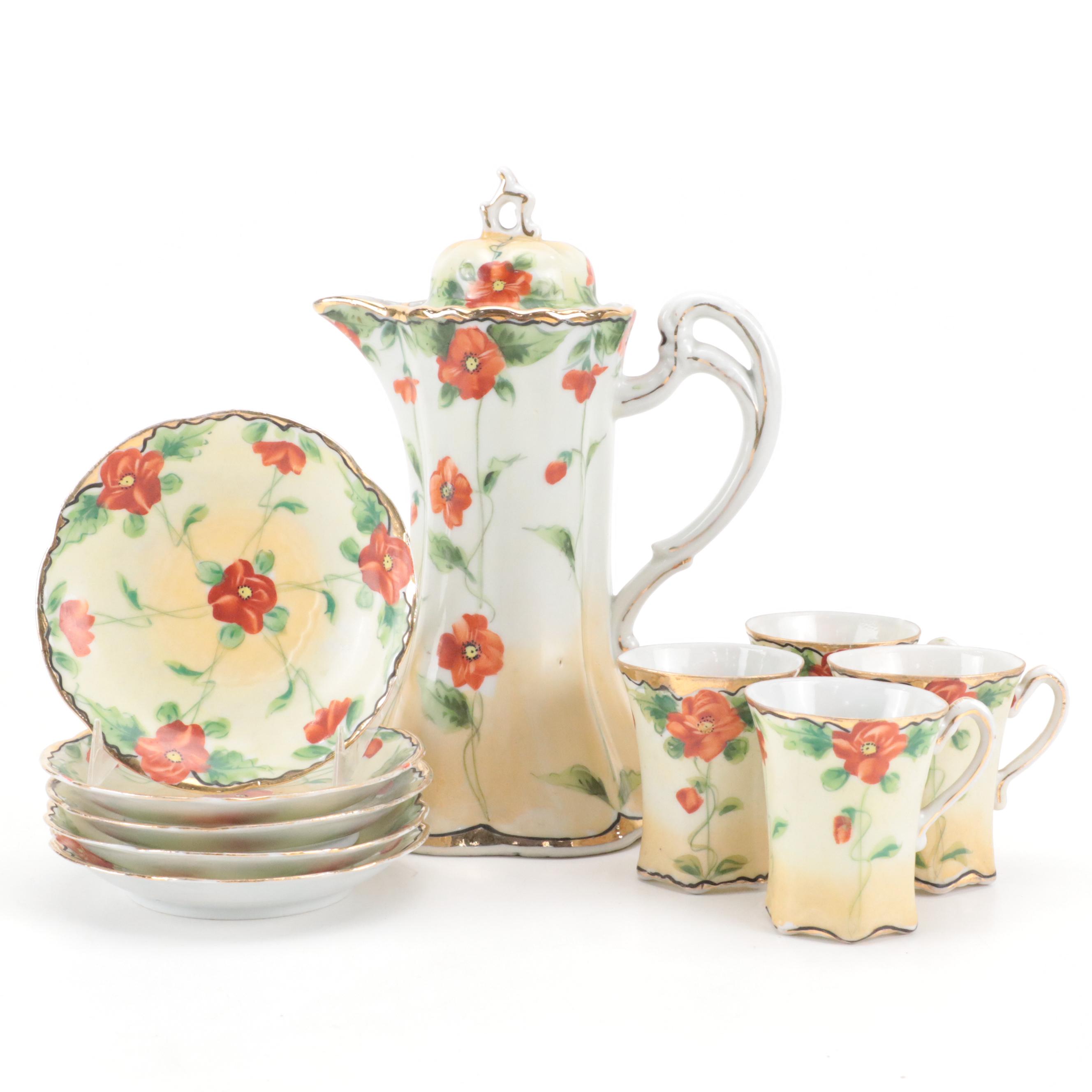 Japanese Victorian Style Hot Chocolate Set, Mid to Late 20th Century