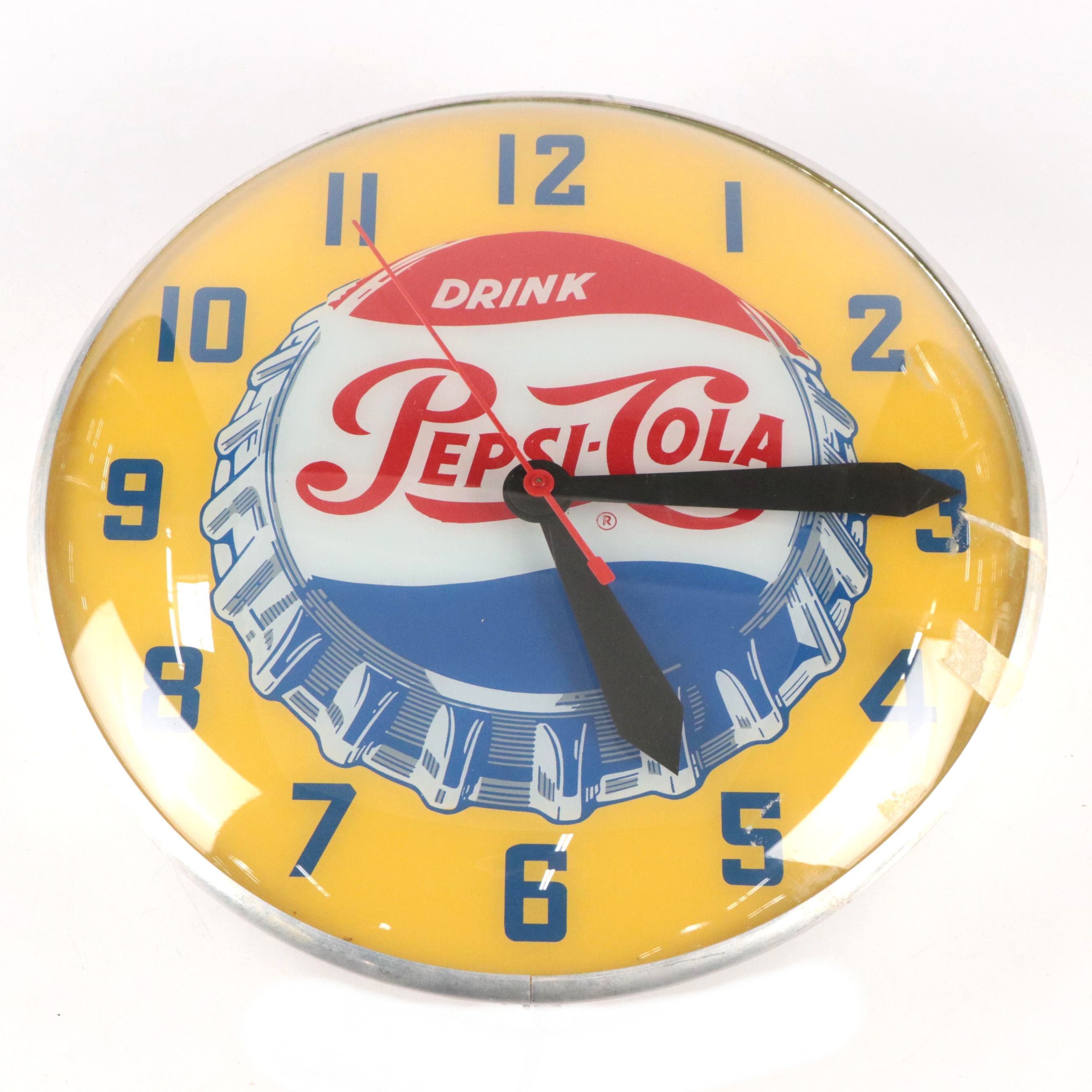 Pepsi-Cola Illuminated Advertising Wall Clock, 1960s