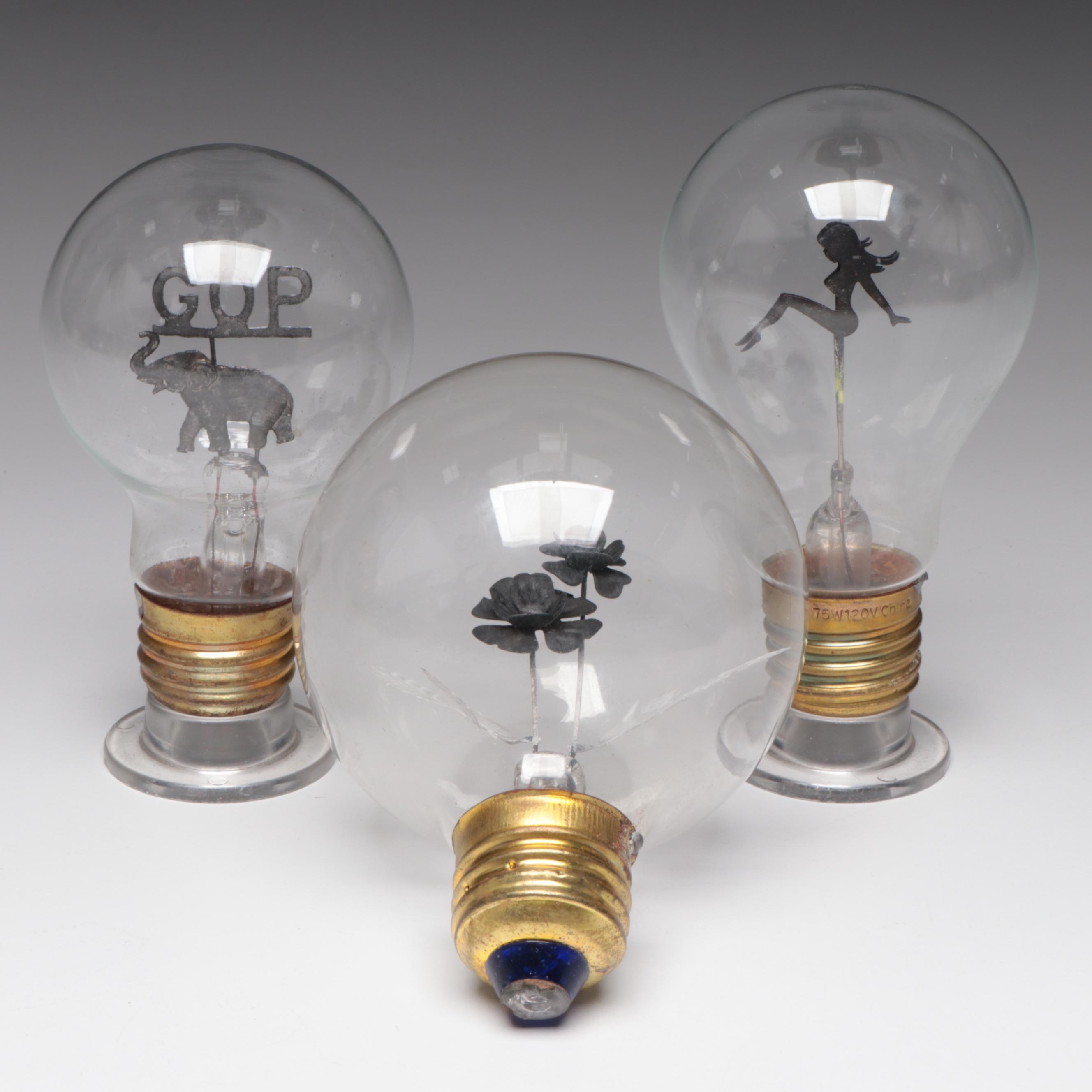 Aerolux GOP Republican and Other Truck Girl and Floral Light Bulbs, Mid-20th C.