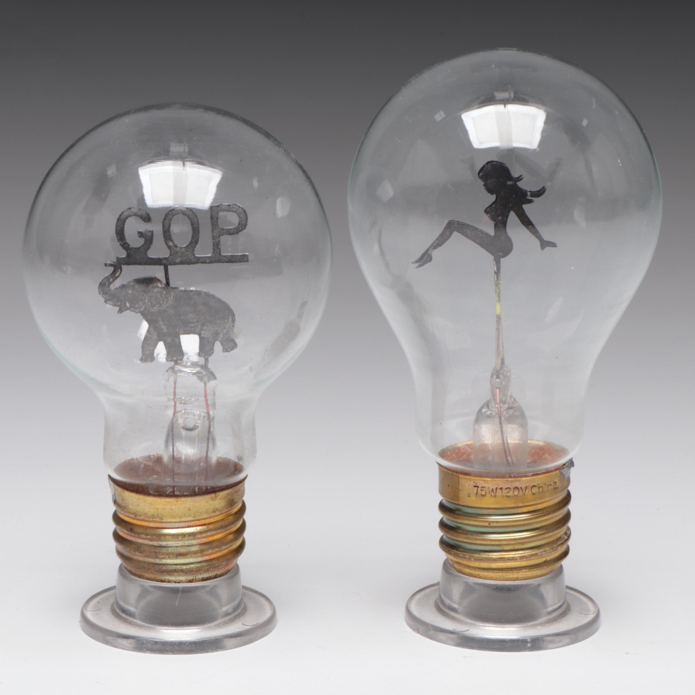 Aerolux GOP Republican and Other Truck Girl and Floral Light Bulbs, Mid-20th C.