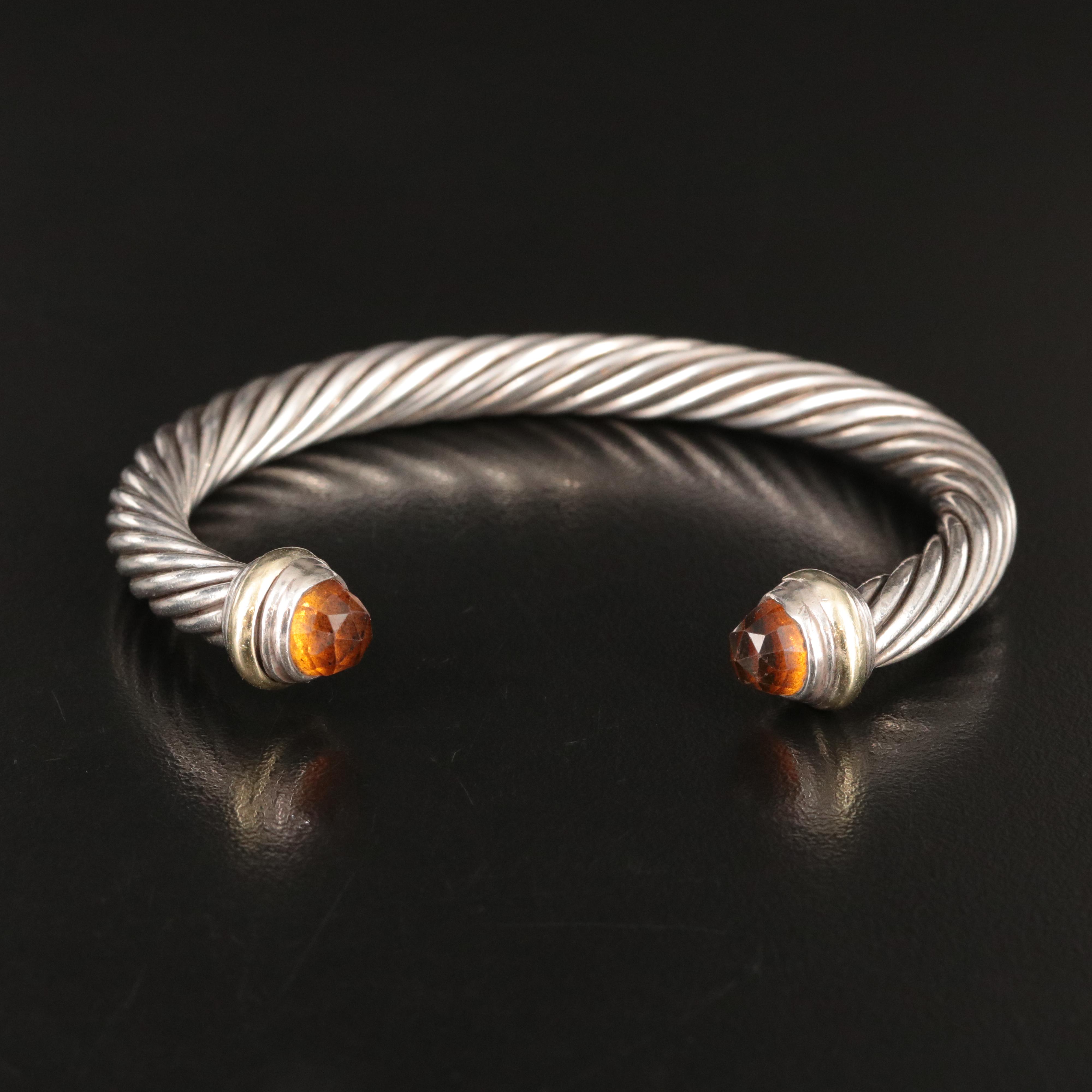David Yurman Cable Classics Sterling and 14K Citrine Cuff Bracelet