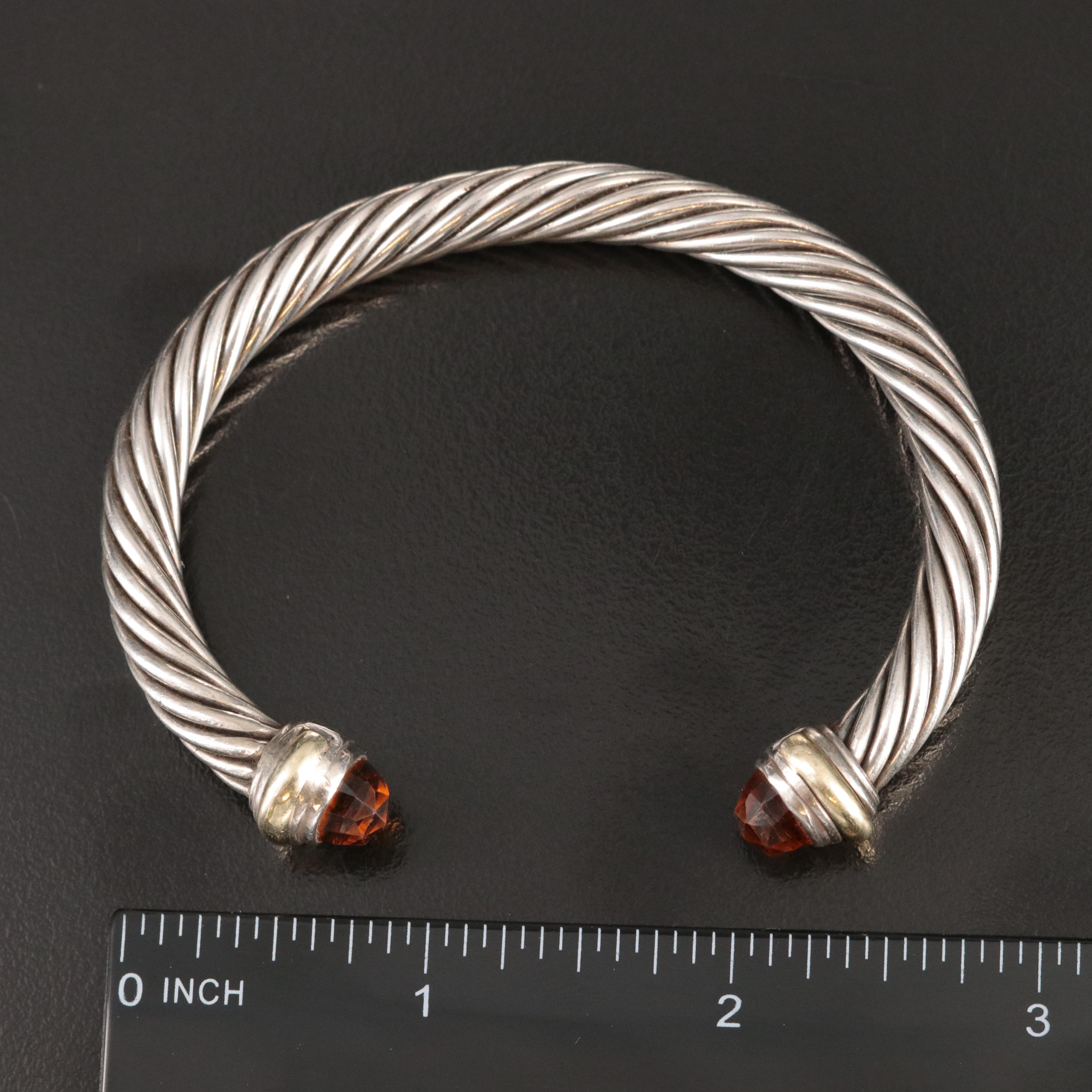 David Yurman Cable Classics Sterling and 14K Citrine Cuff Bracelet