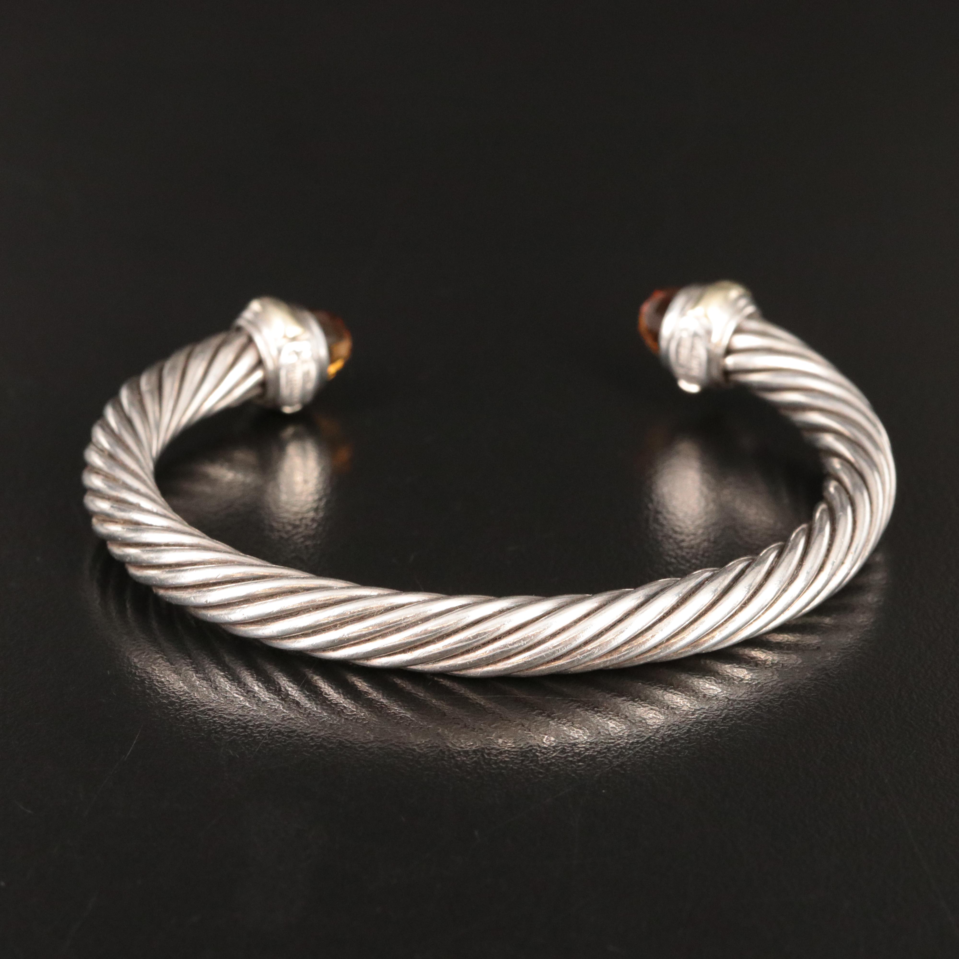 David Yurman Cable Classics Sterling and 14K Citrine Cuff Bracelet