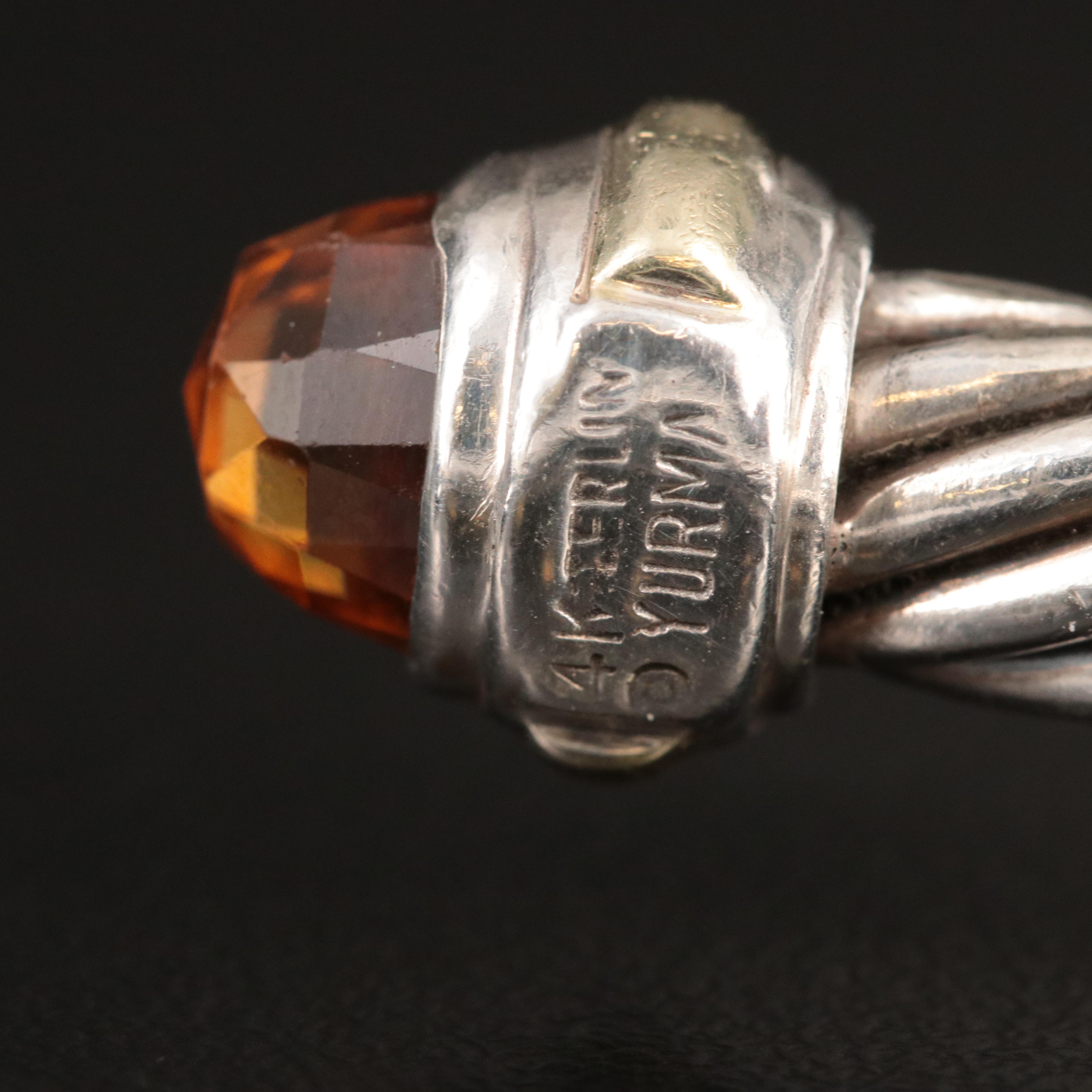 David Yurman Cable Classics Sterling and 14K Citrine Cuff Bracelet