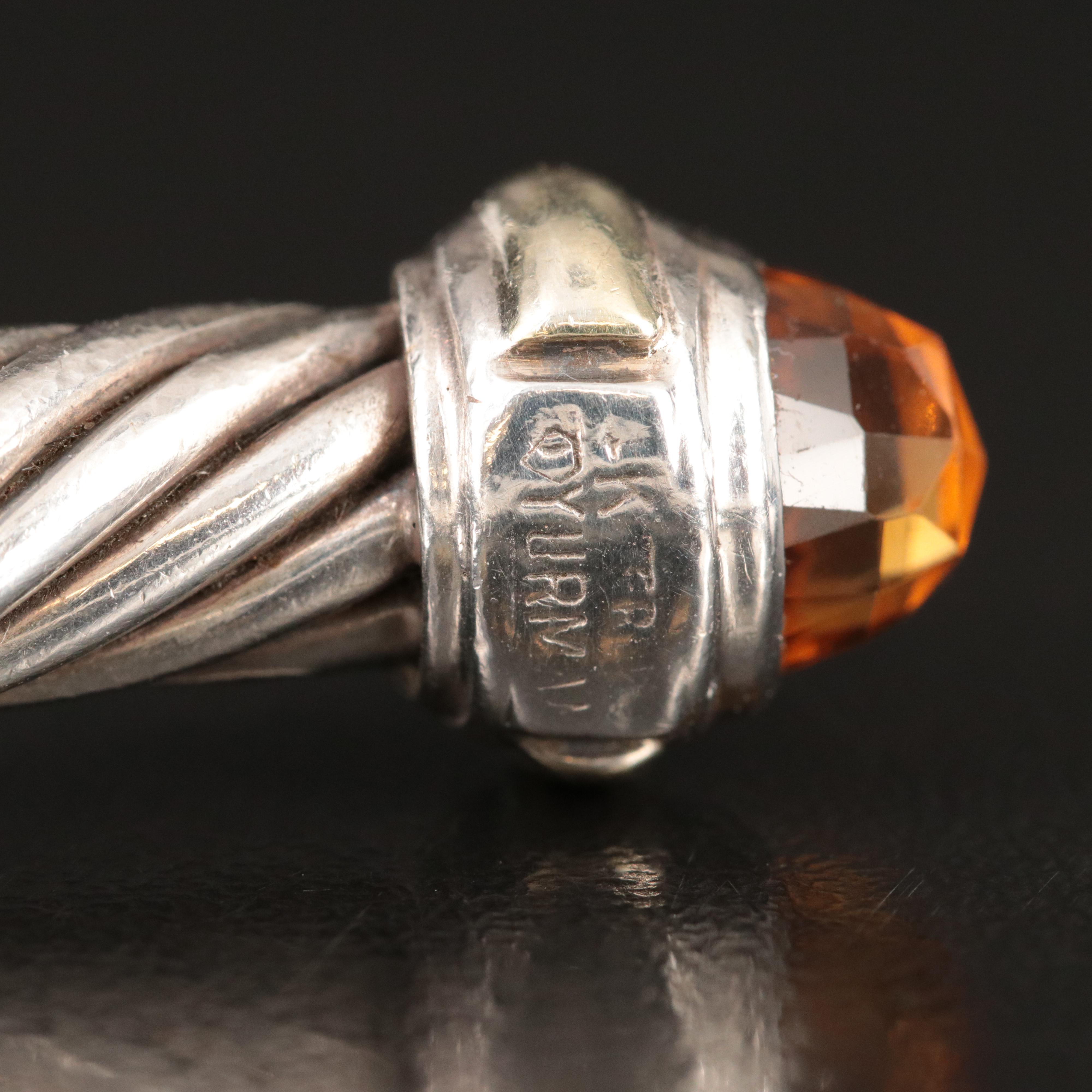 David Yurman Cable Classics Sterling and 14K Citrine Cuff Bracelet
